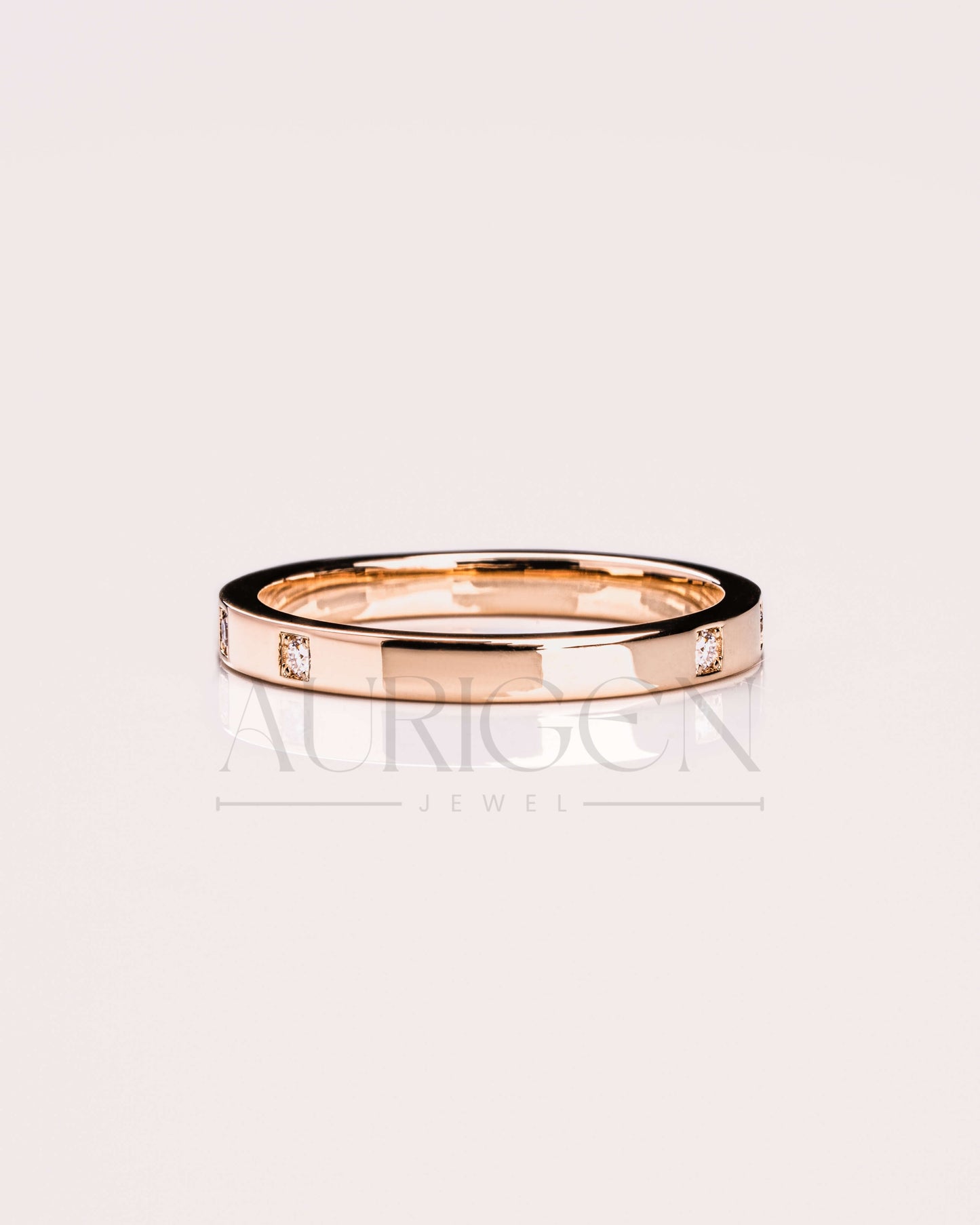 14k Rose Gold Round Moissanite & Leb Diamond Band for Women