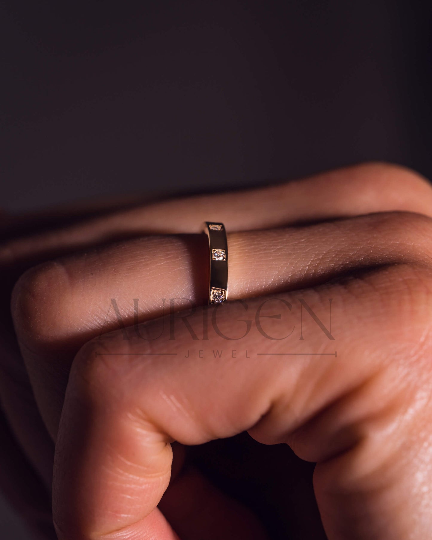 14k Rose Gold Round Moissanite & Leb Diamond Band for Women
