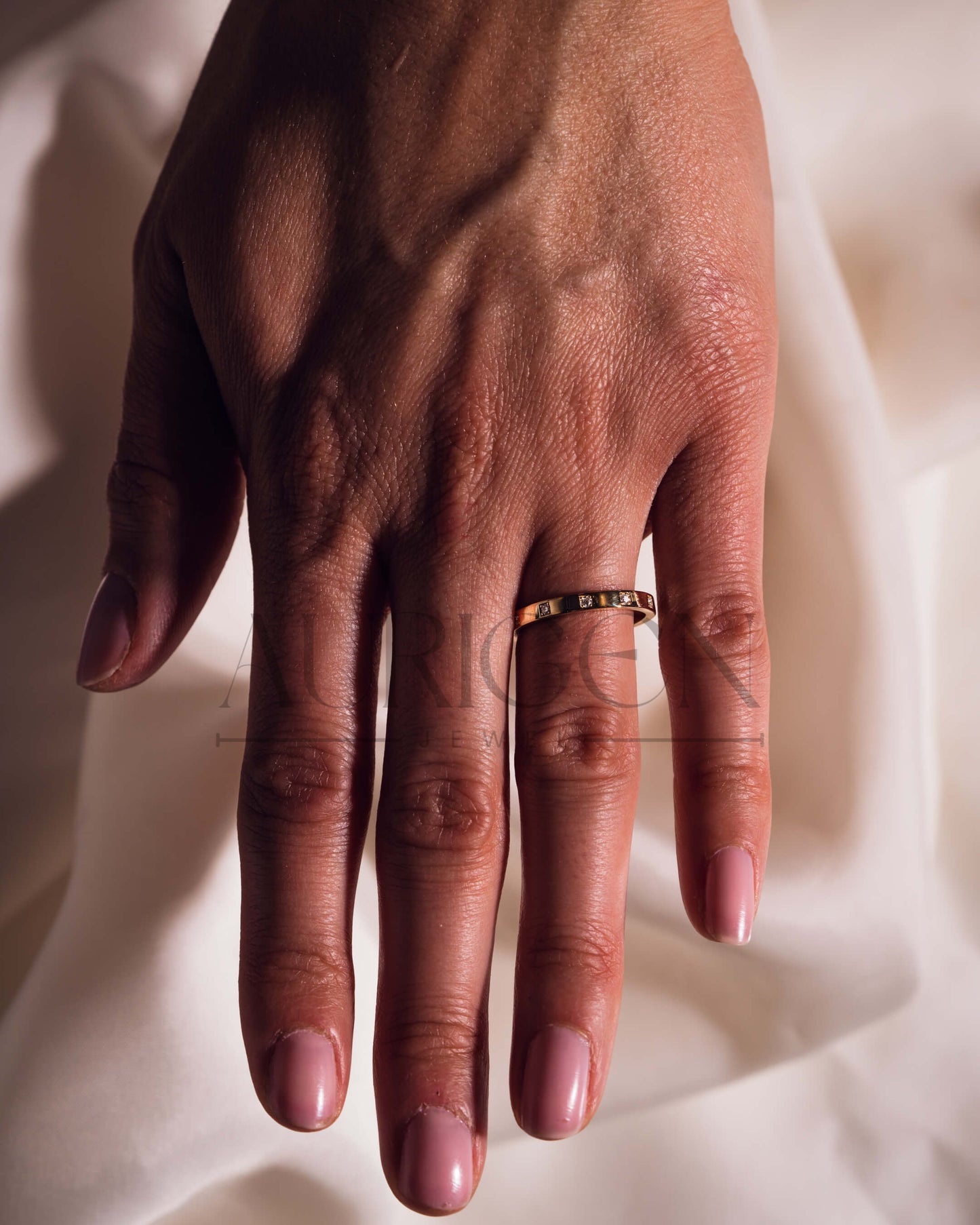 14k Rose Gold Round Moissanite & Leb Diamond Band for Women