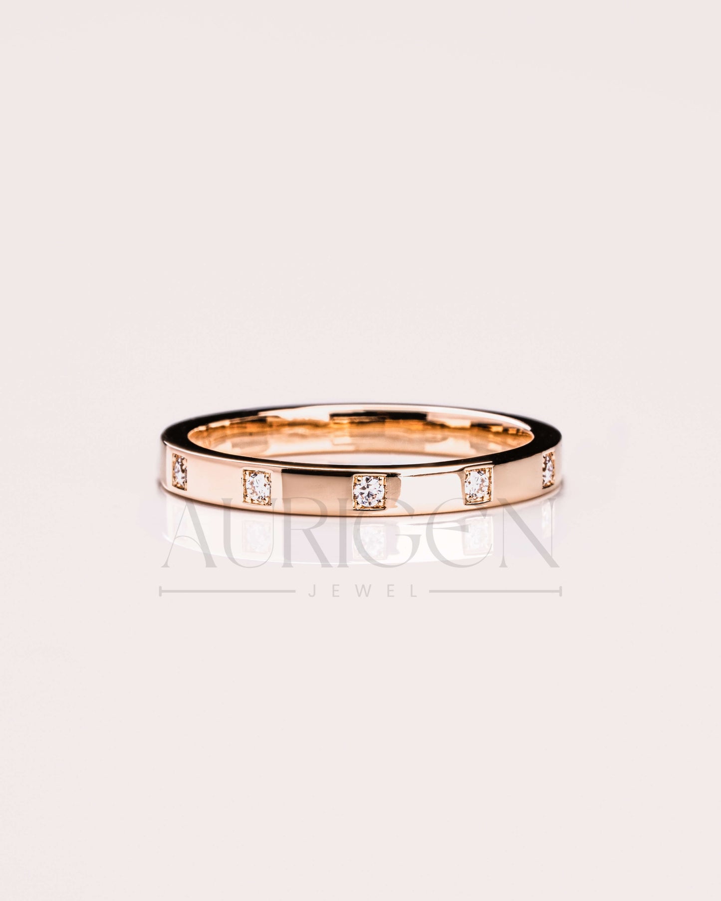 14k Rose Gold Round Moissanite & Leb Diamond Band for Women