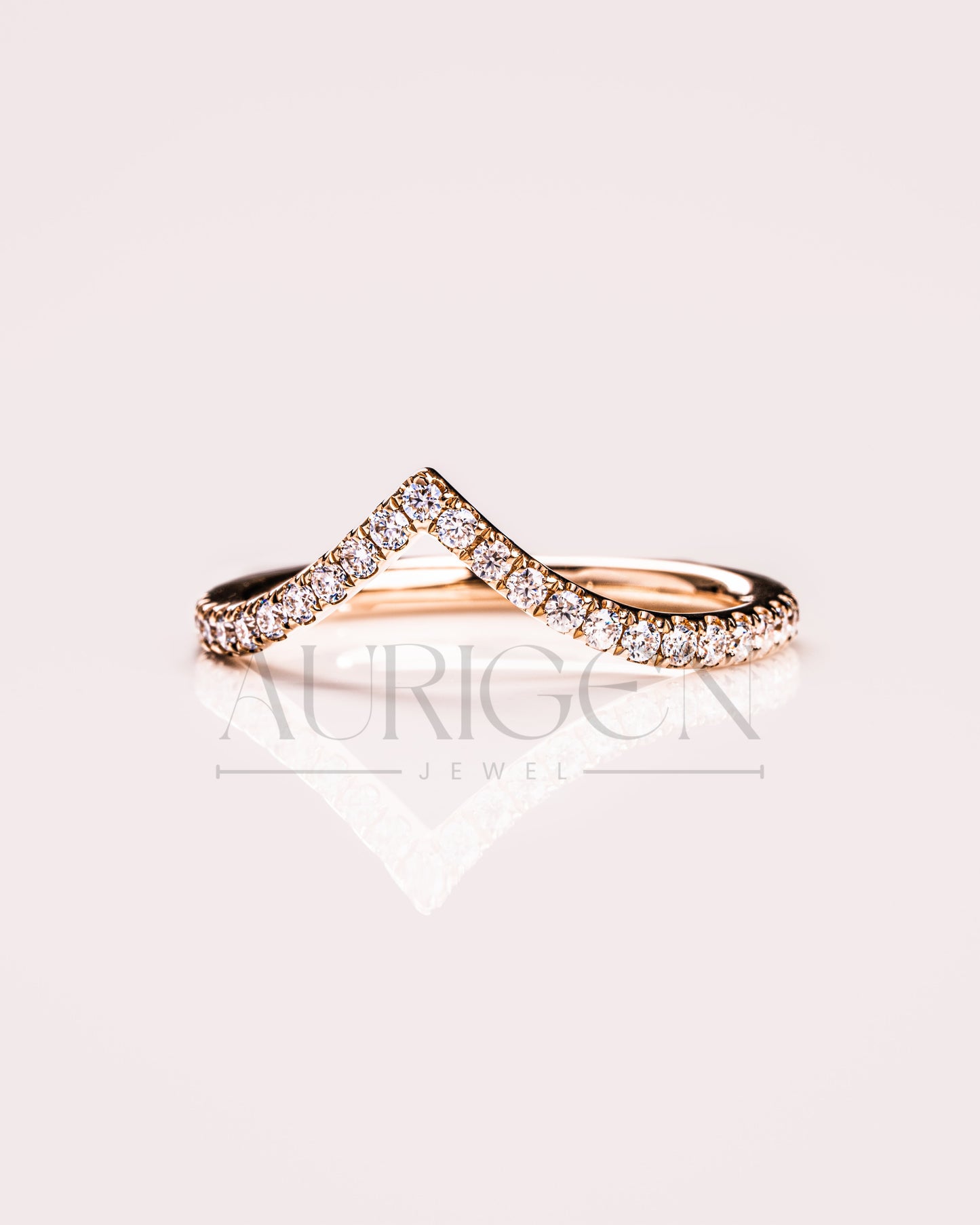 V Shaped Curved Engagement Band-Round Cut Moissanite and Lab Grown Diamond