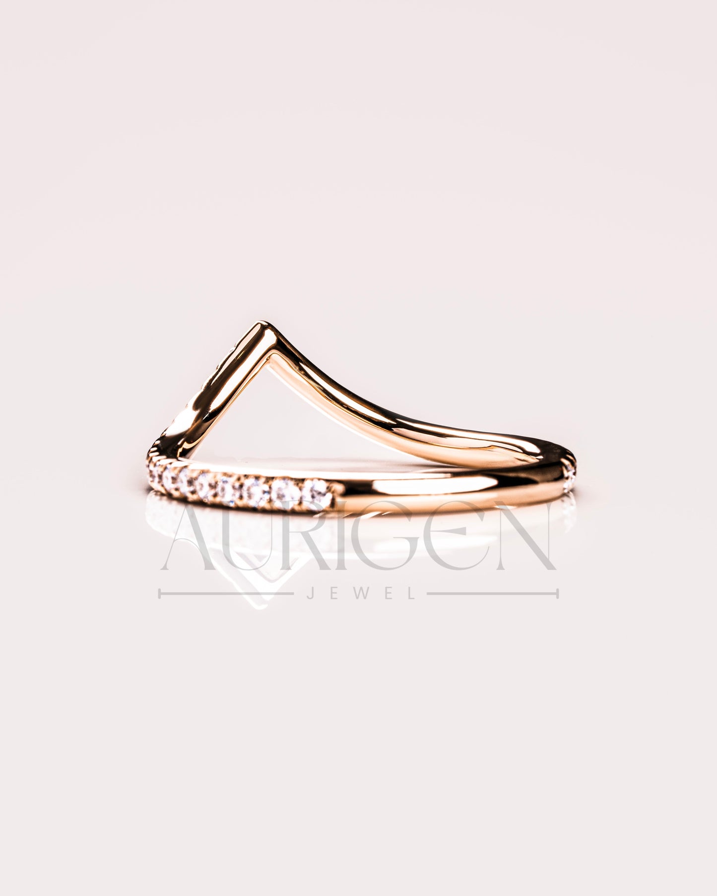 V Shaped Curved Engagement Band-Round Cut Moissanite and Lab Grown Diamond