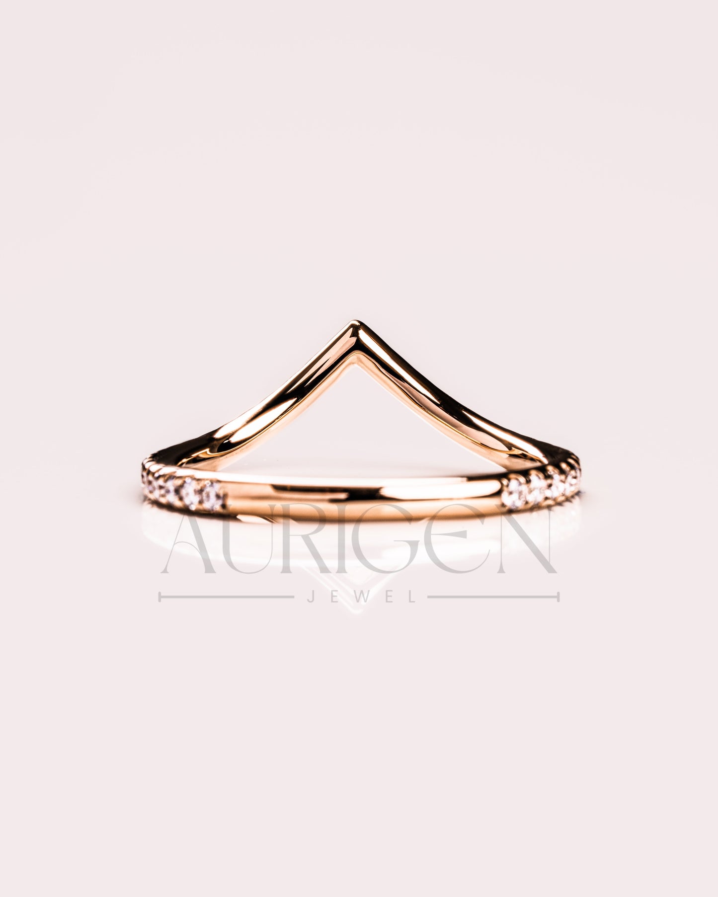 V Shaped Curved Engagement Band-Round Cut Moissanite and Lab Grown Diamond