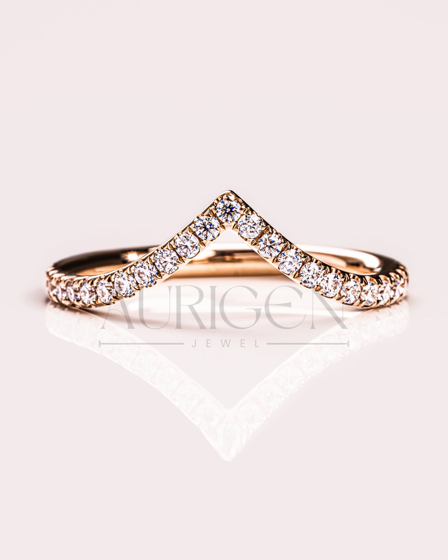 V Shaped Curved Engagement Band-Round Cut Moissanite and Lab Grown Diamond