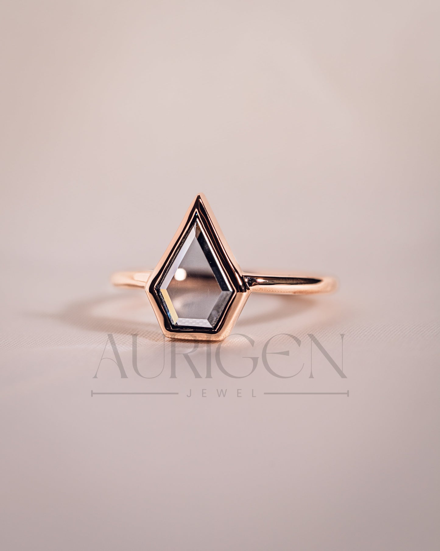 Shield Cut Moissanite and Lab Grown Diamond Ring With Bezel Setting