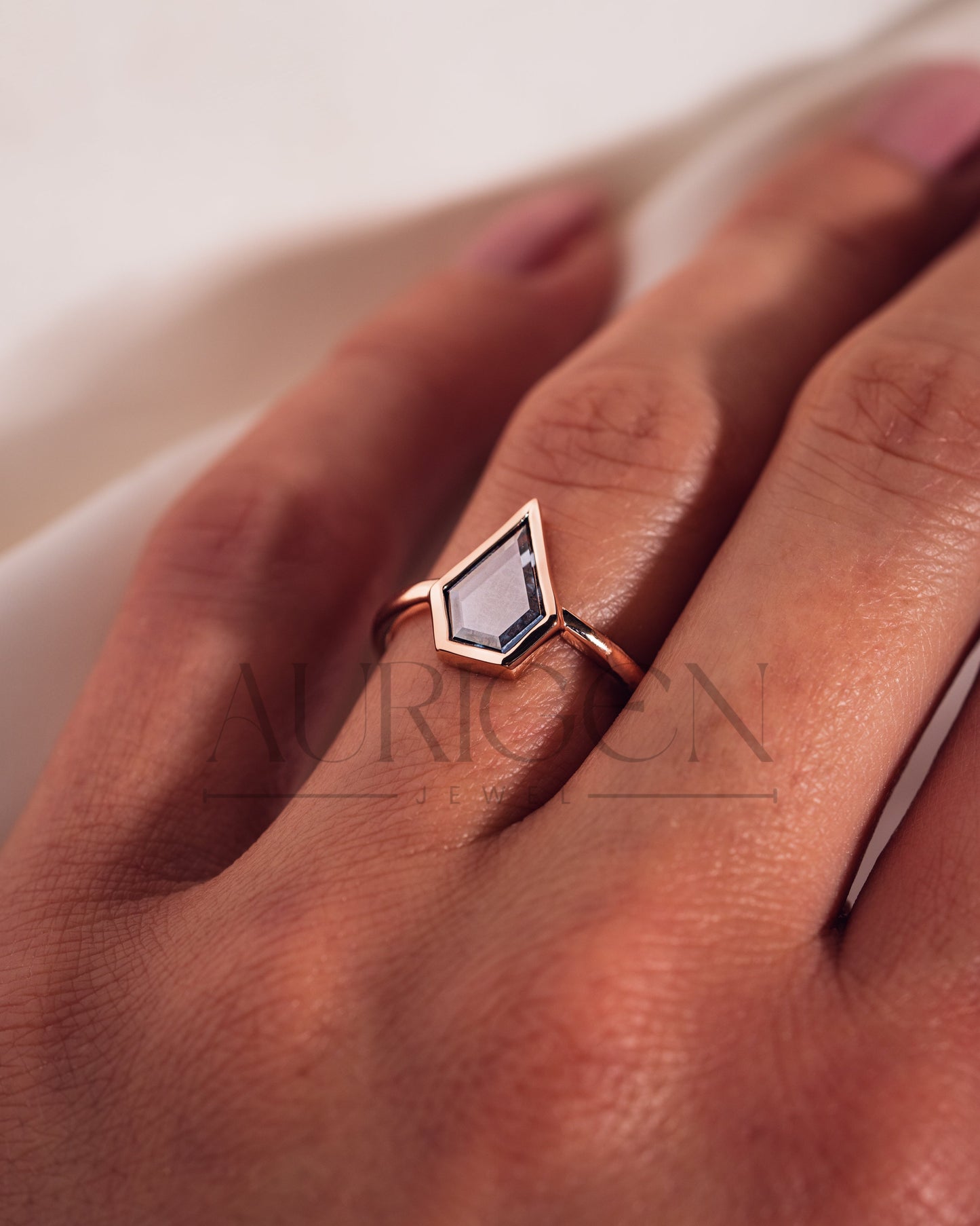 Shield Cut Moissanite and Lab Grown Diamond Ring With Bezel Setting