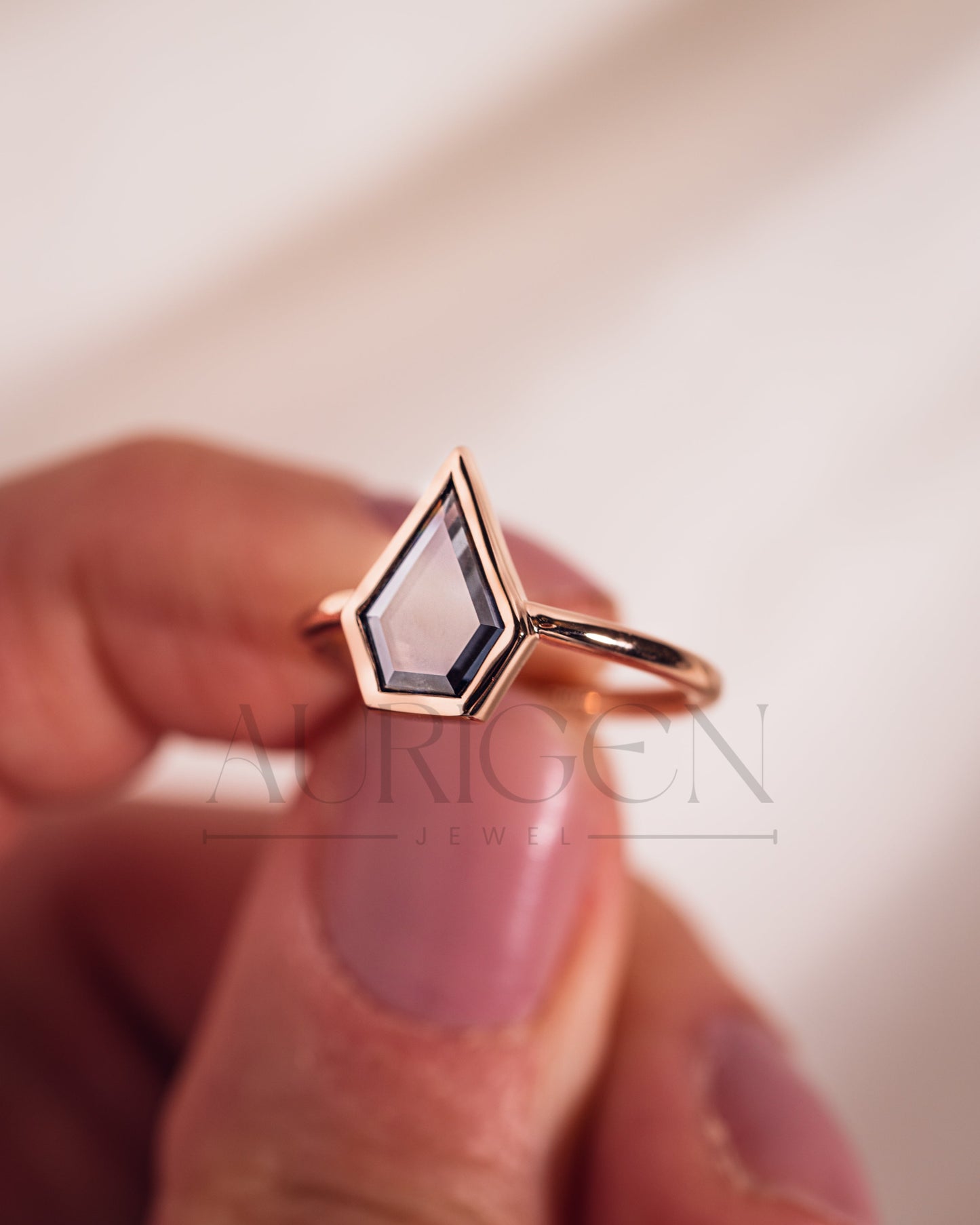 Shield Cut Moissanite and Lab Grown Diamond Ring With Bezel Setting