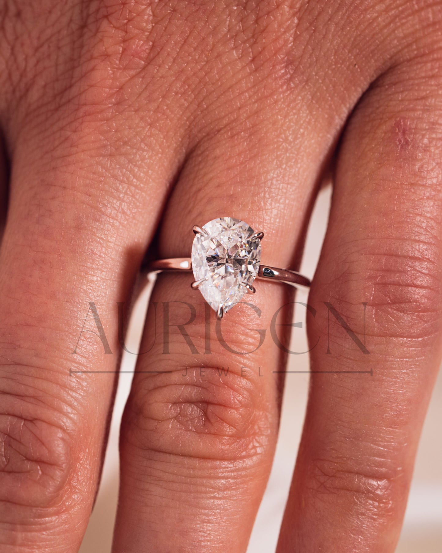Solitaire Pear Cut Moissanite and Lab Grown Engagement Ring in White Gold