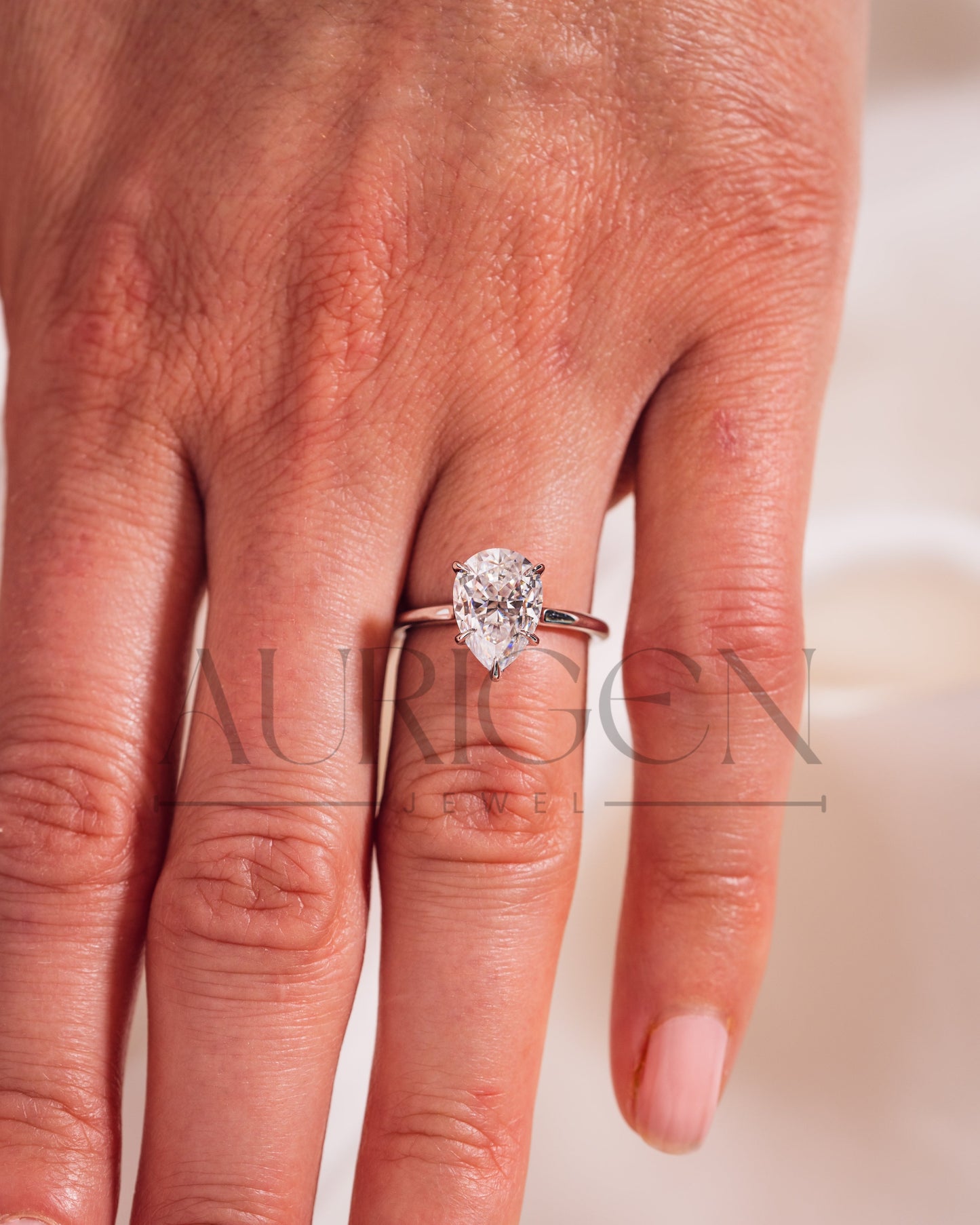Solitaire Pear Cut Moissanite and Lab Grown Engagement Ring in White Gold