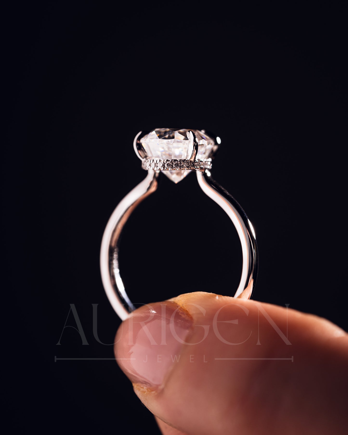 Solitaire Pear Cut Moissanite and Lab Grown Engagement Ring in White Gold