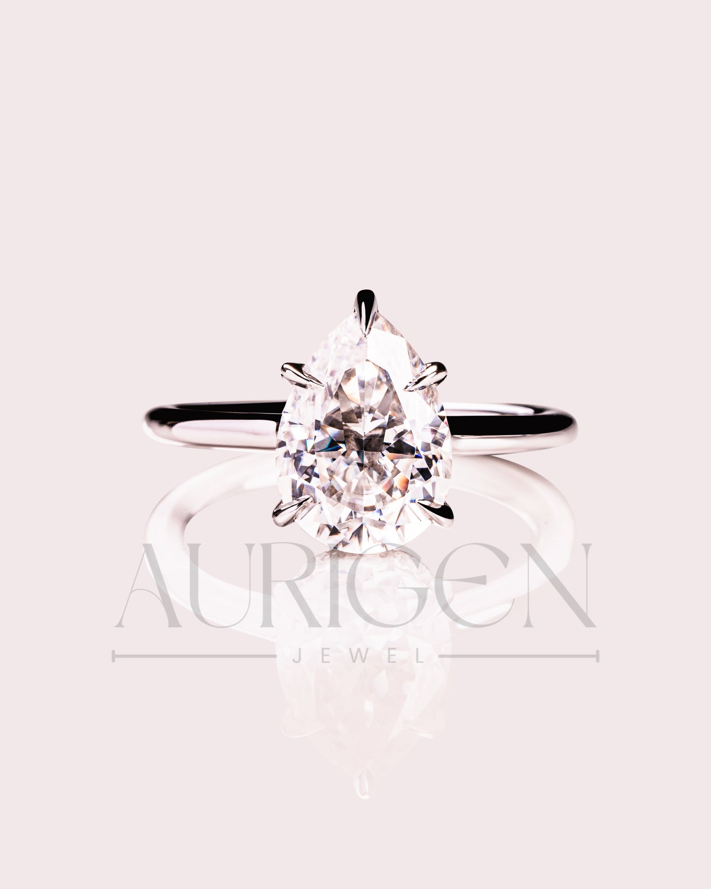 Solitaire Pear Cut Moissanite and Lab Grown Engagement Ring in White Gold