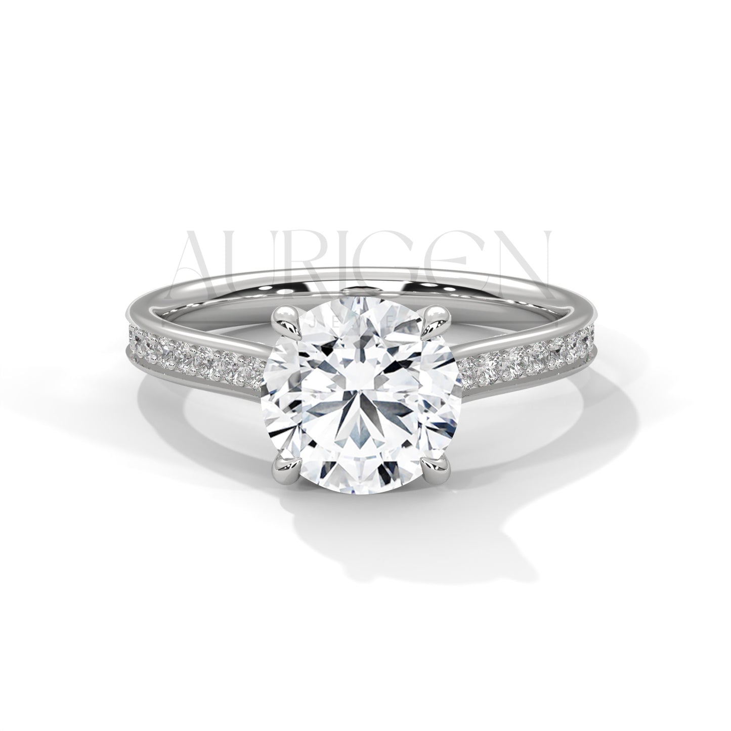 2 Ct Round Cut Diamond Engagement Ring Round Diamond Pave Band in 14K Solid Gold