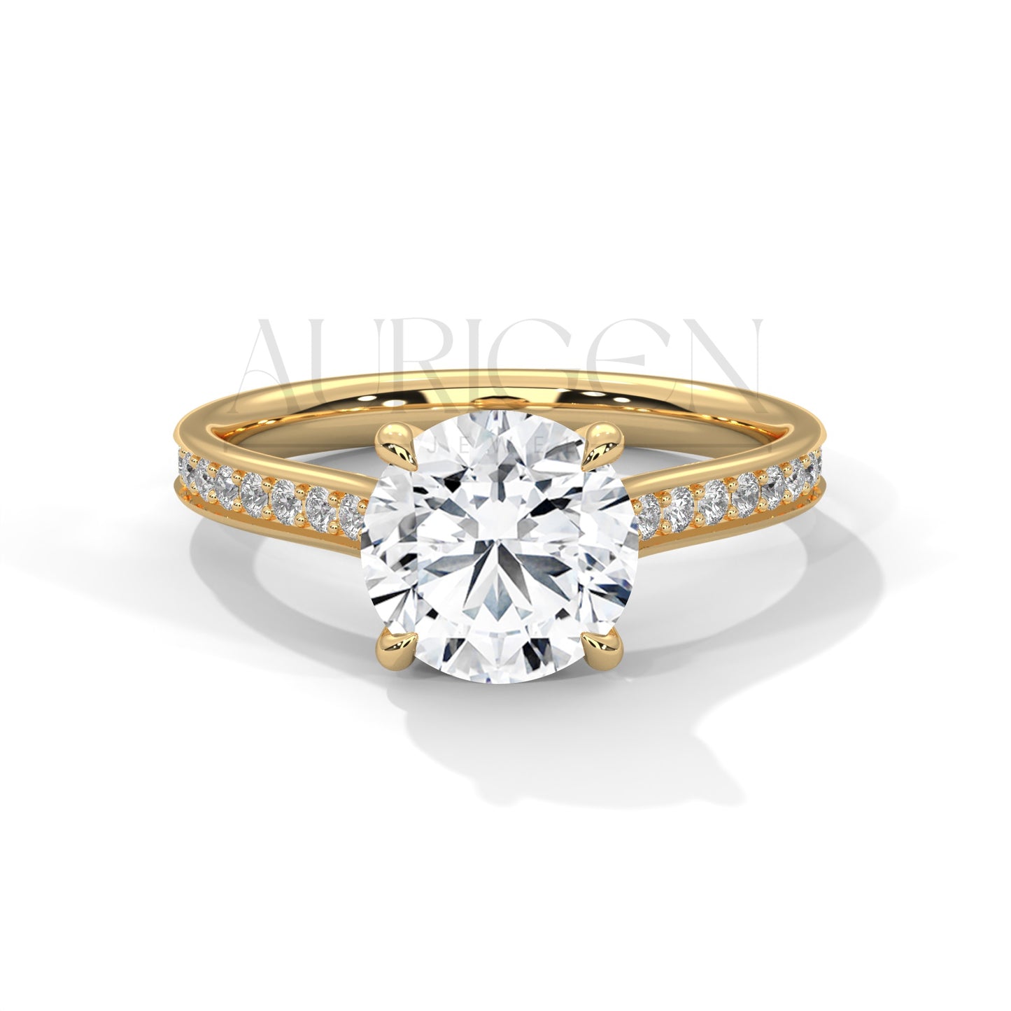 2 Ct Round Cut Diamond Engagement Ring Round Diamond Pave Band in 14K Solid Gold