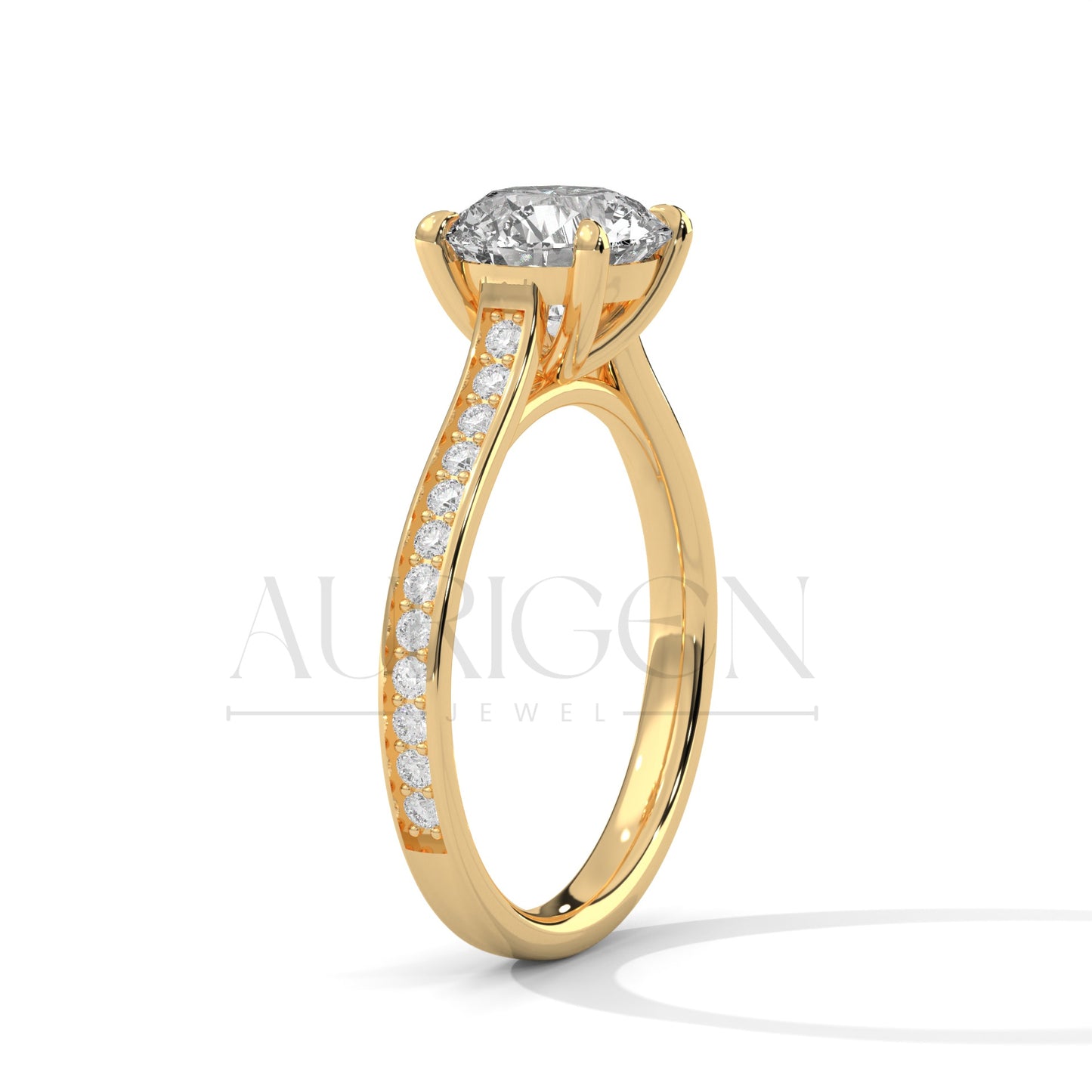 2 Ct Round Cut Diamond Engagement Ring Round Diamond Pave Band in 14K Solid Gold