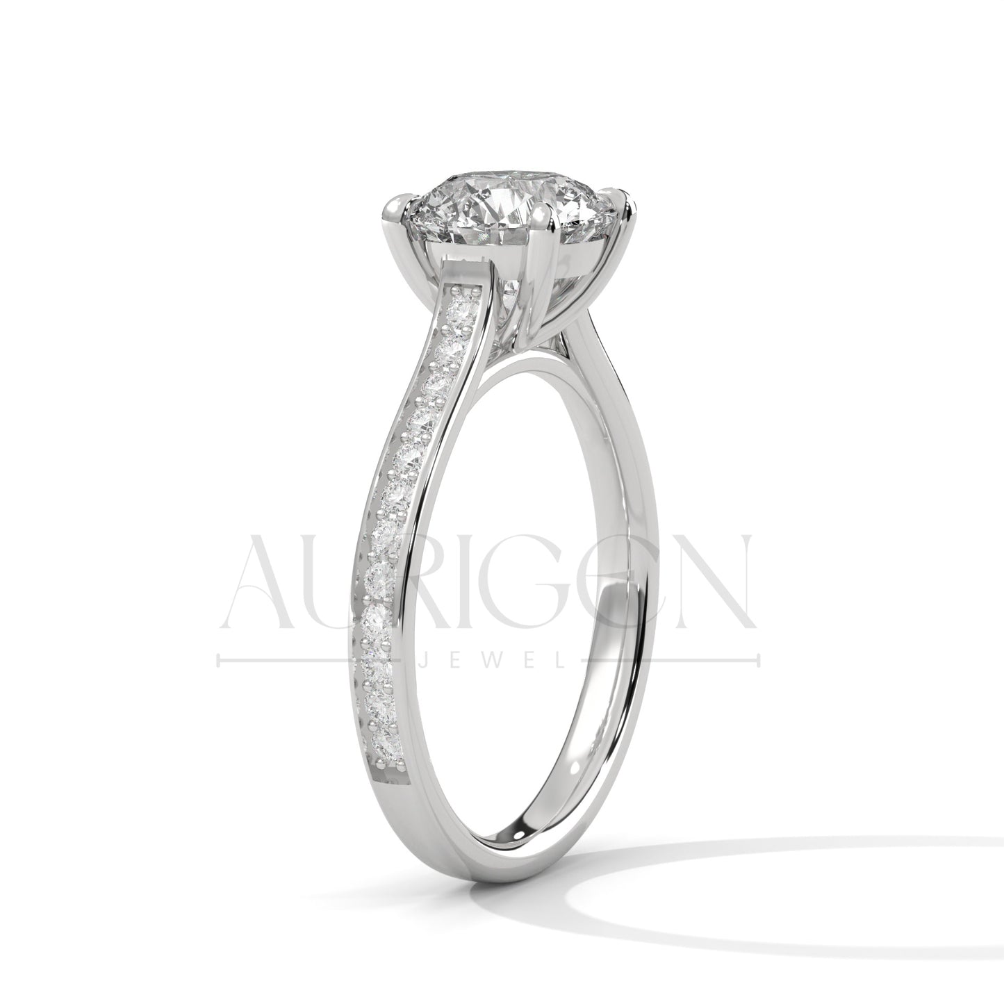 2 Ct Round Cut Diamond Engagement Ring Round Diamond Pave Band in 14K Solid Gold
