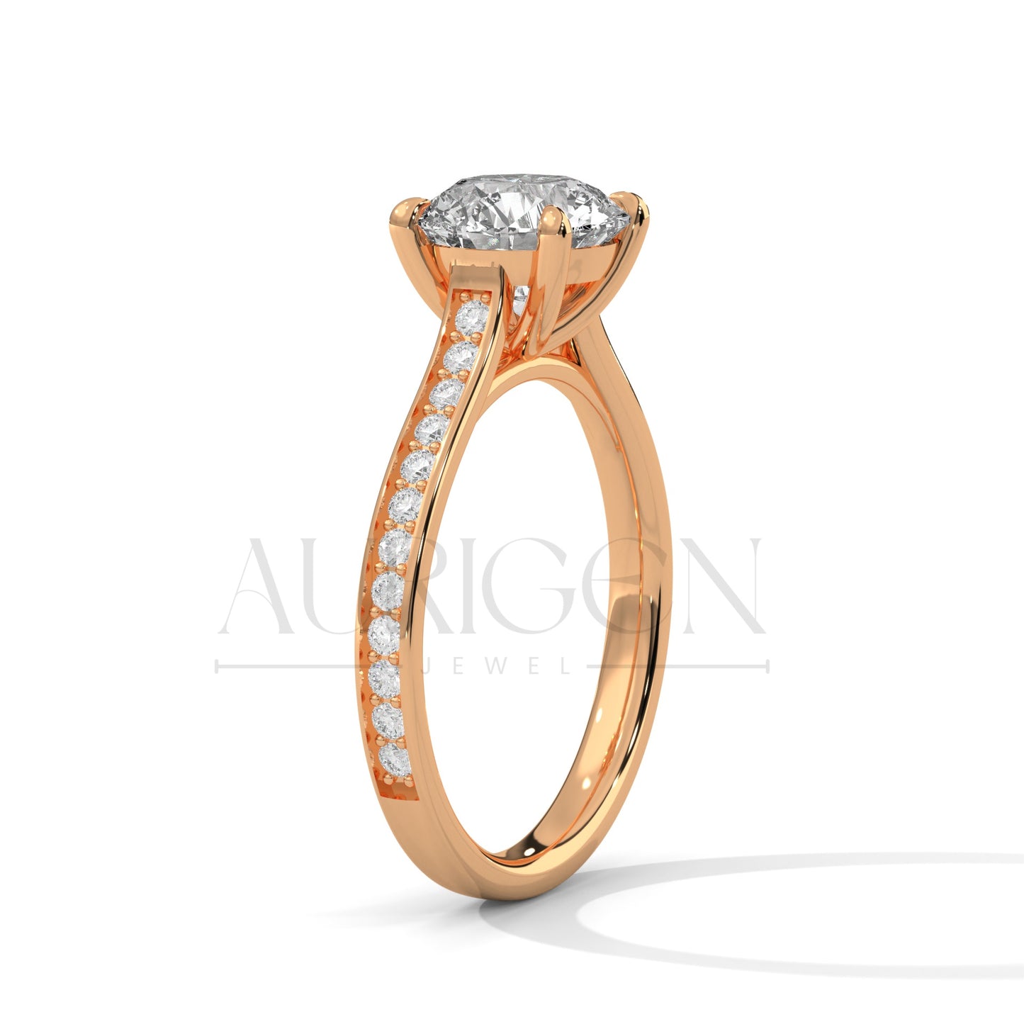 2 Ct Round Cut Diamond Engagement Ring Round Diamond Pave Band in 14K Solid Gold