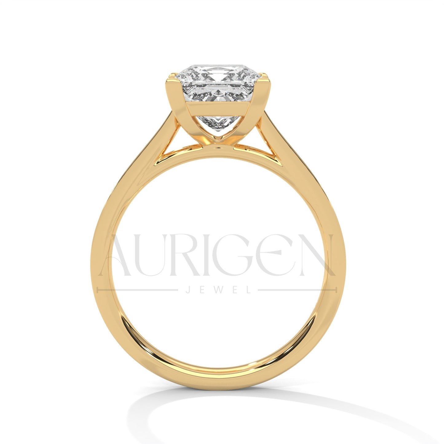 14K Solid Gold Princess Cut Diamond Engagement Ring with Pave Band