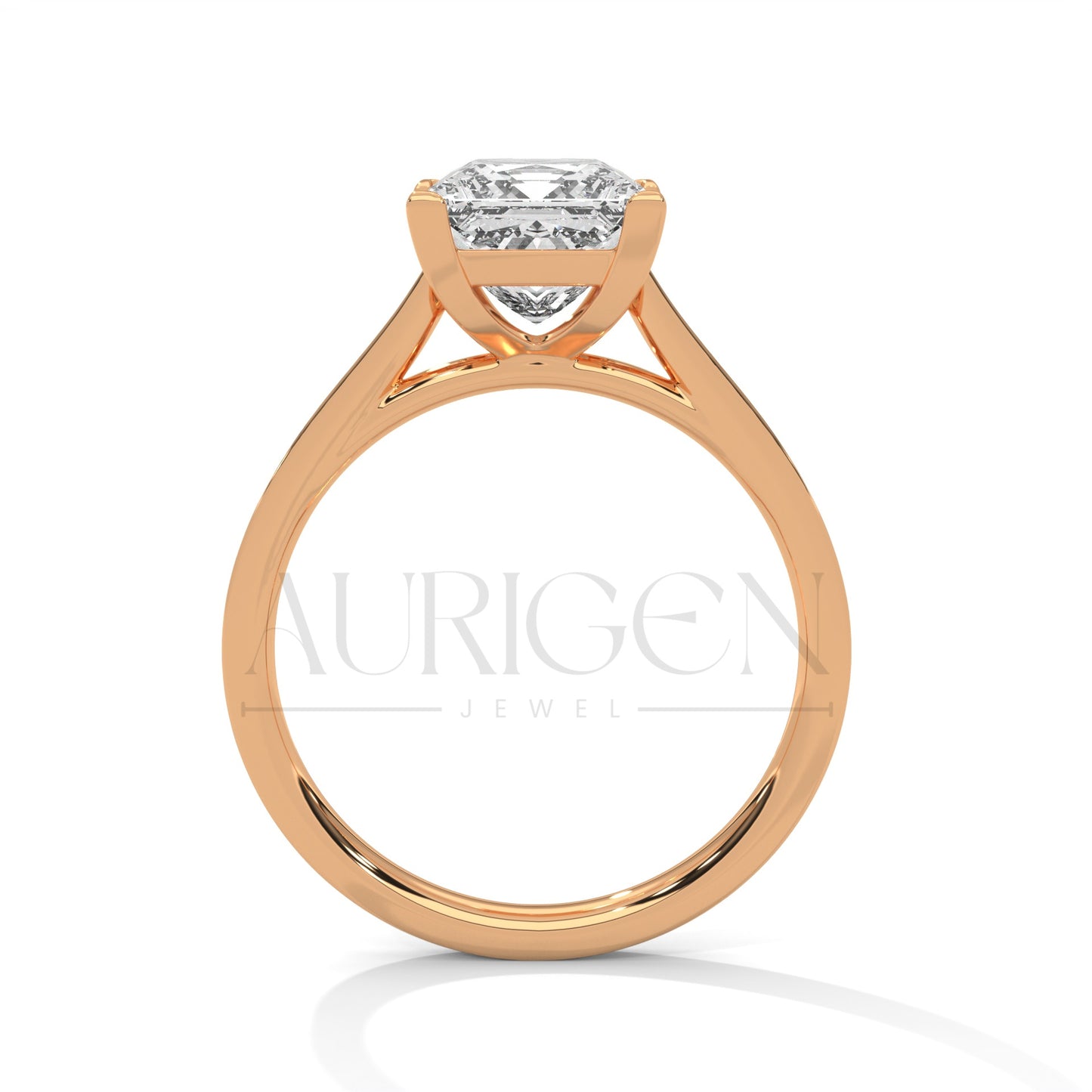 14K Solid Gold Princess Cut Diamond Engagement Ring with Pave Band