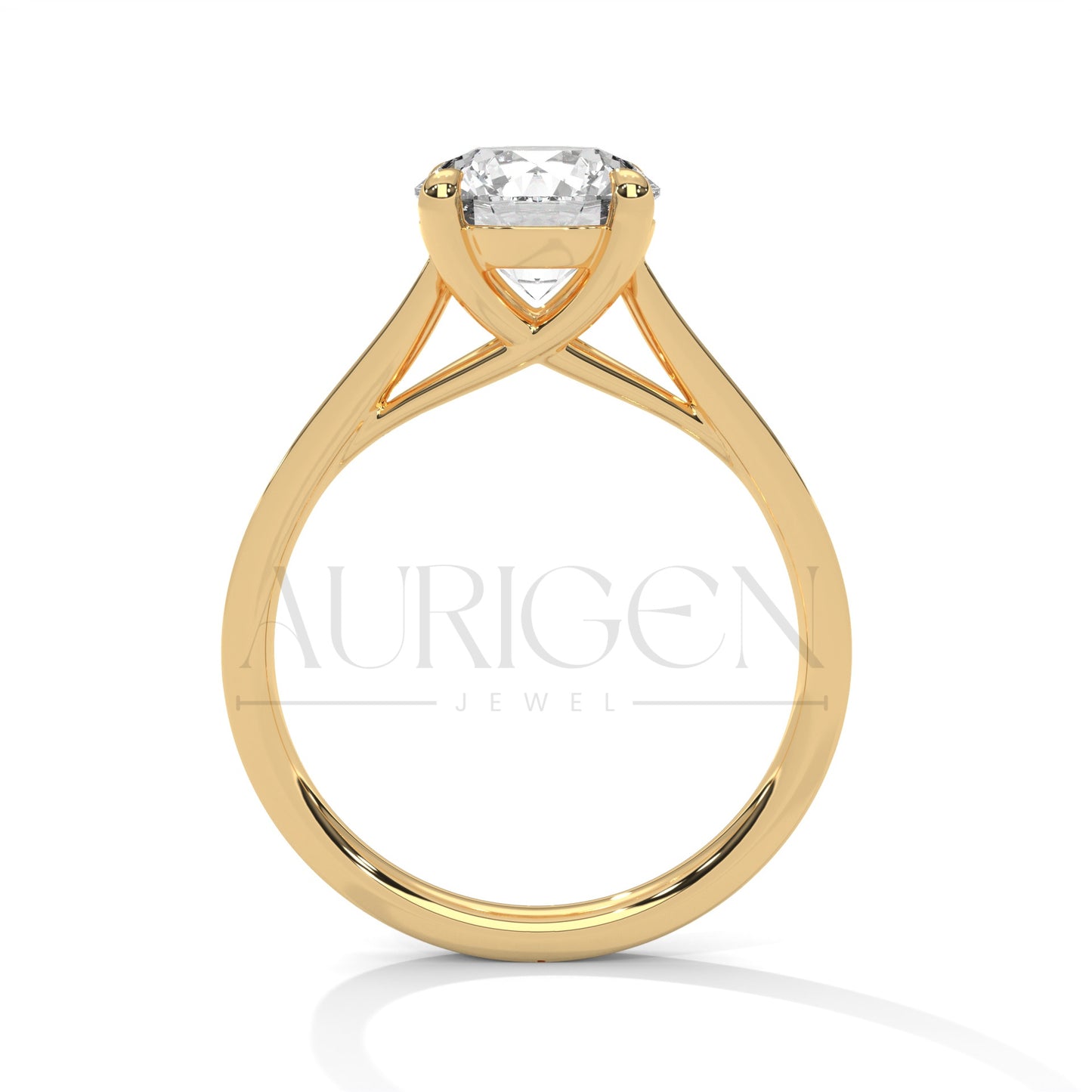 Classic 4 Prong Round Diamond Engagement Ring with Pave Band in 14K Solid Gold