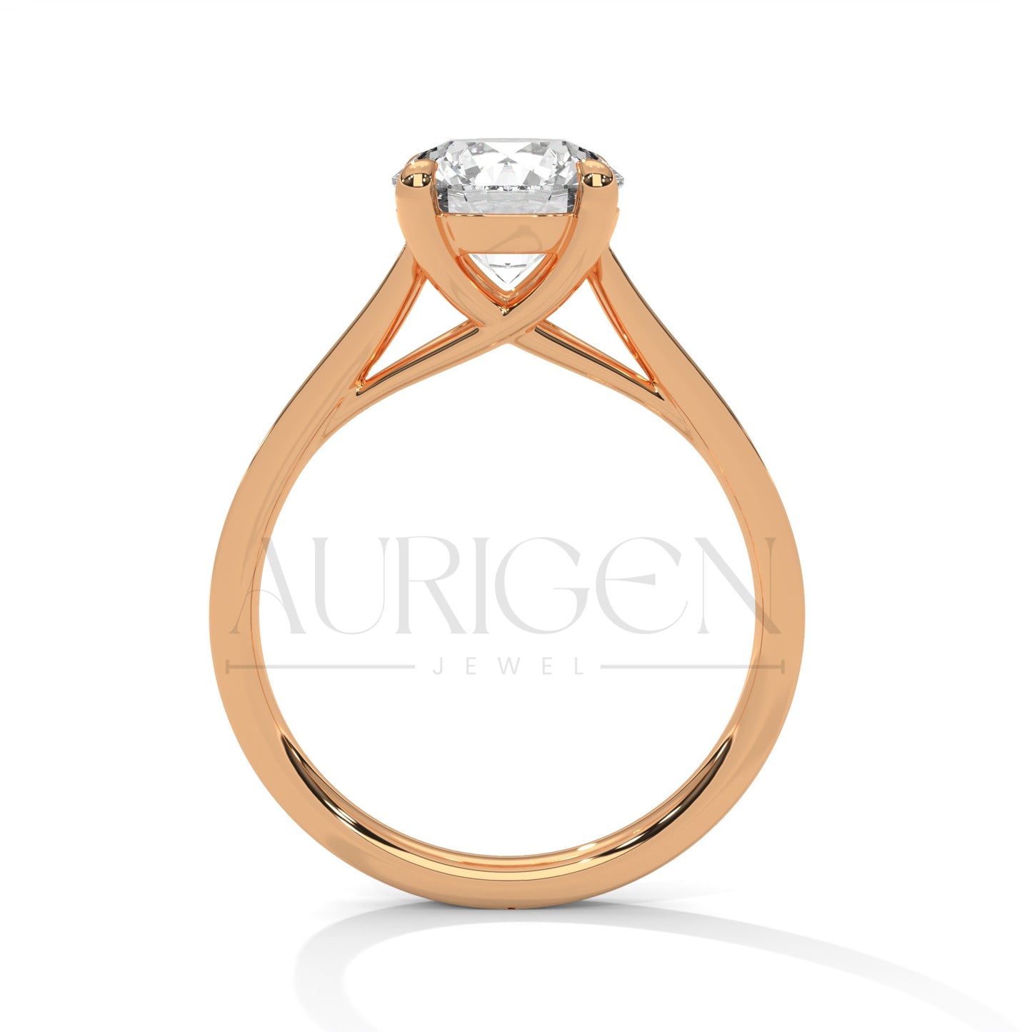 Classic 4 Prong Round Diamond Engagement Ring with Pave Band in 14K Solid Gold