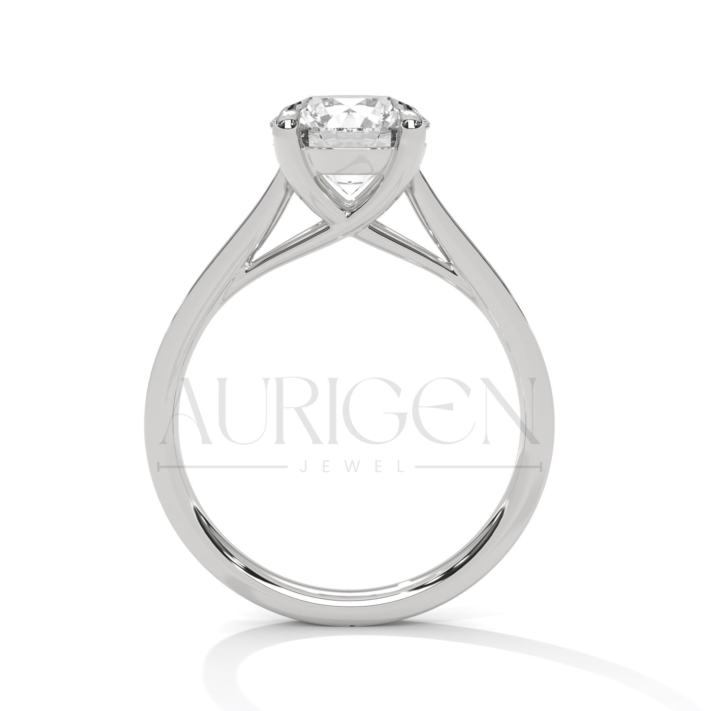 Classic 4 Prong Round Diamond Engagement Ring with Pave Band in 14K Solid Gold