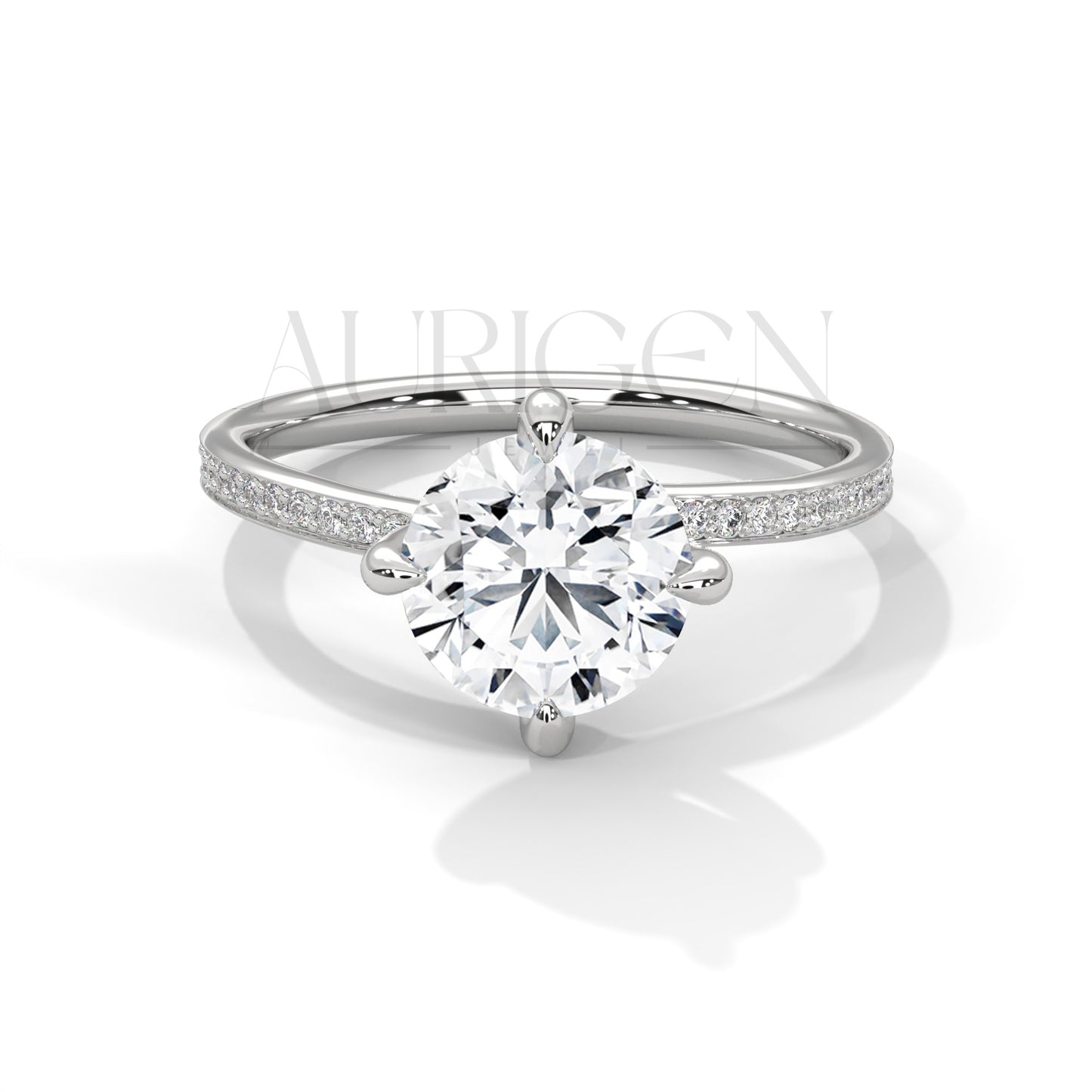 2 Ct Round Brilliant Cut Diamond Engagement Ring with Pave Diamond Band in 14K Solid Gold