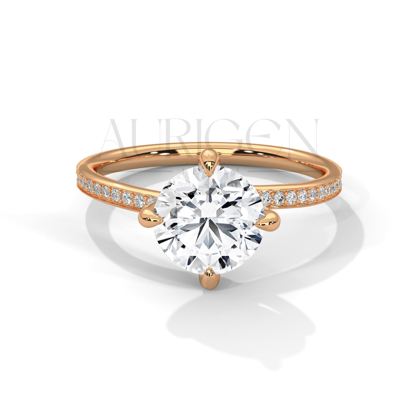 2 Ct Round Brilliant Cut Diamond Engagement Ring with Pave Diamond Band in 14K Solid Gold