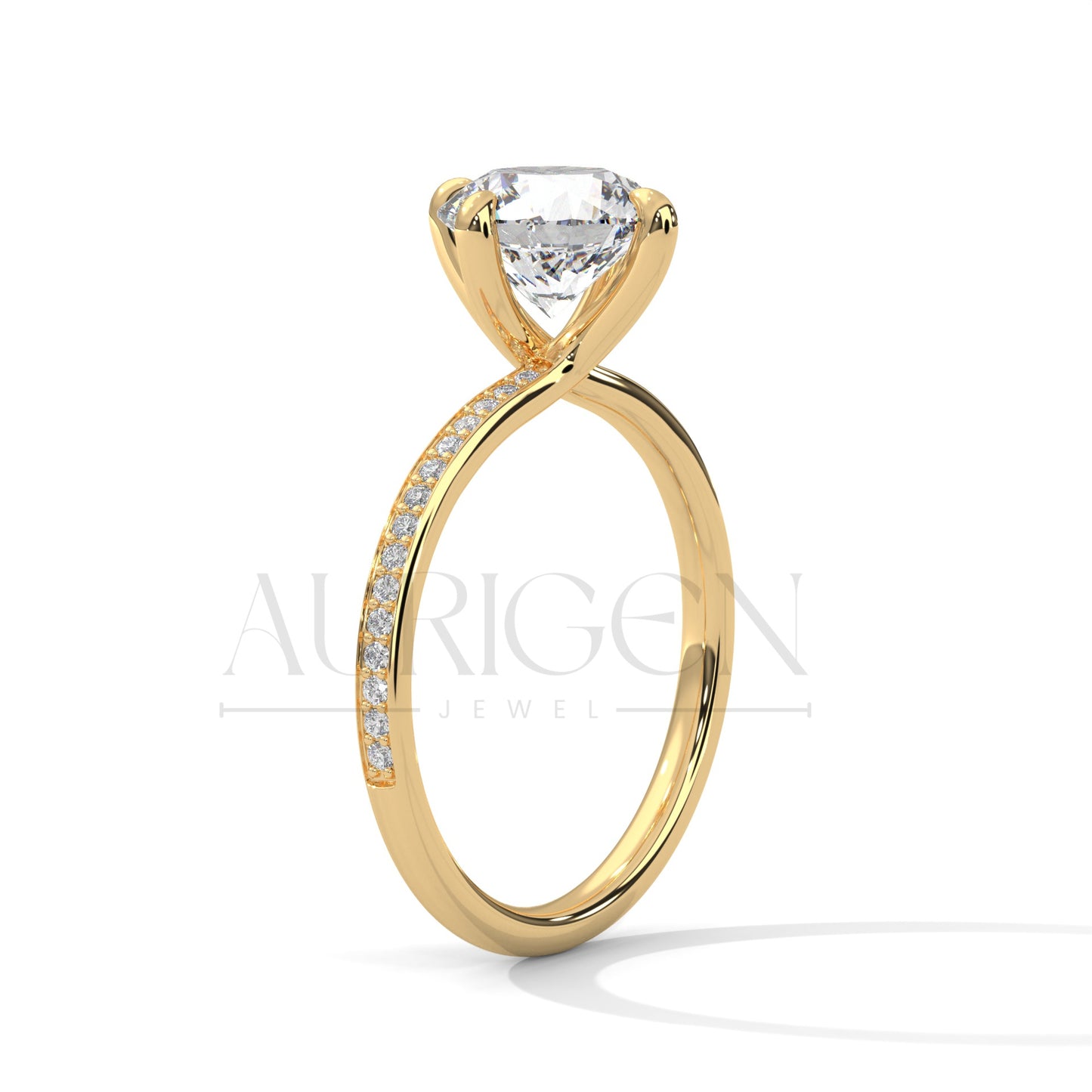 2 Ct Round Brilliant Cut Diamond Engagement Ring with Pave Diamond Band in 14K Solid Gold