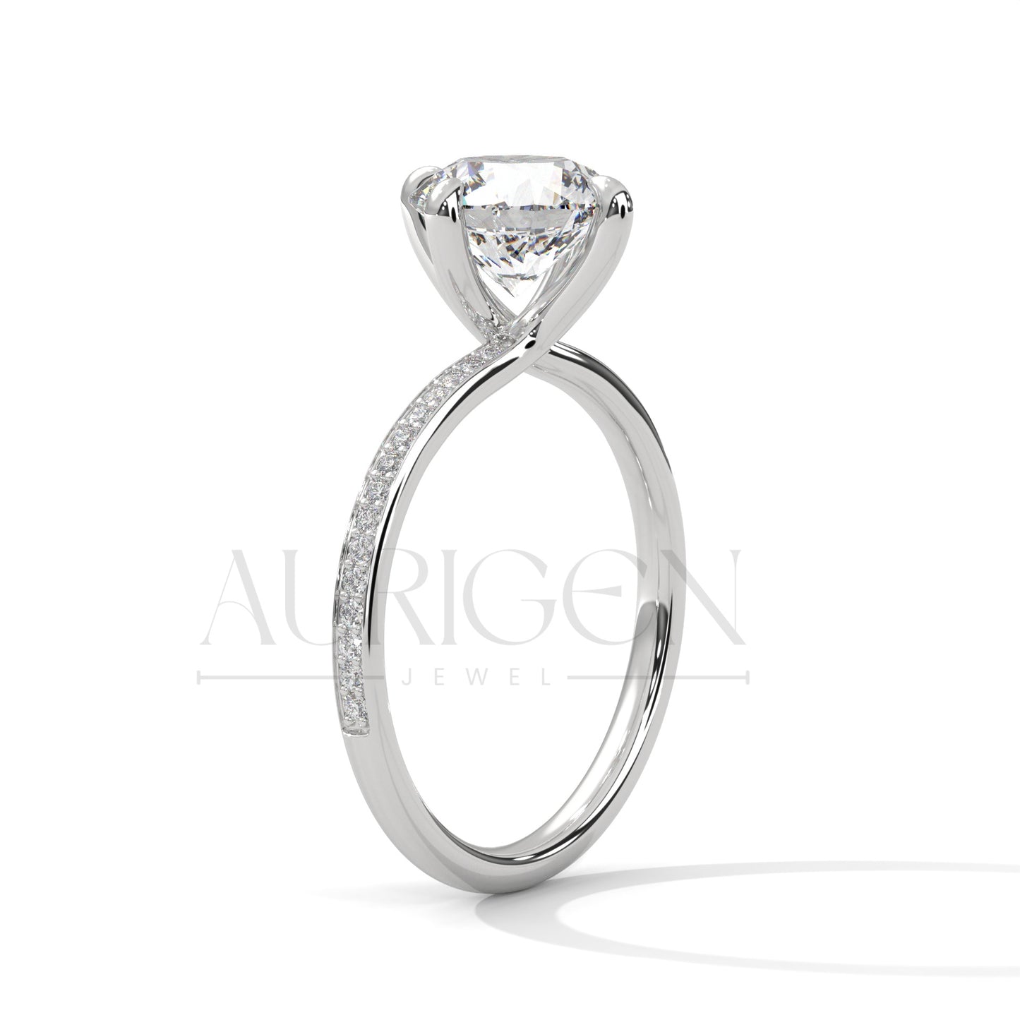 2 Ct Round Brilliant Cut Diamond Engagement Ring with Pave Diamond Band in 14K Solid Gold