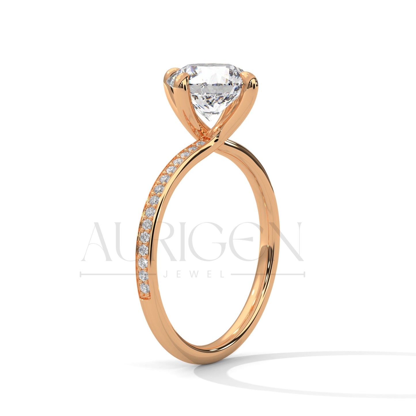 2 Ct Round Brilliant Cut Diamond Engagement Ring with Pave Diamond Band in 14K Solid Gold