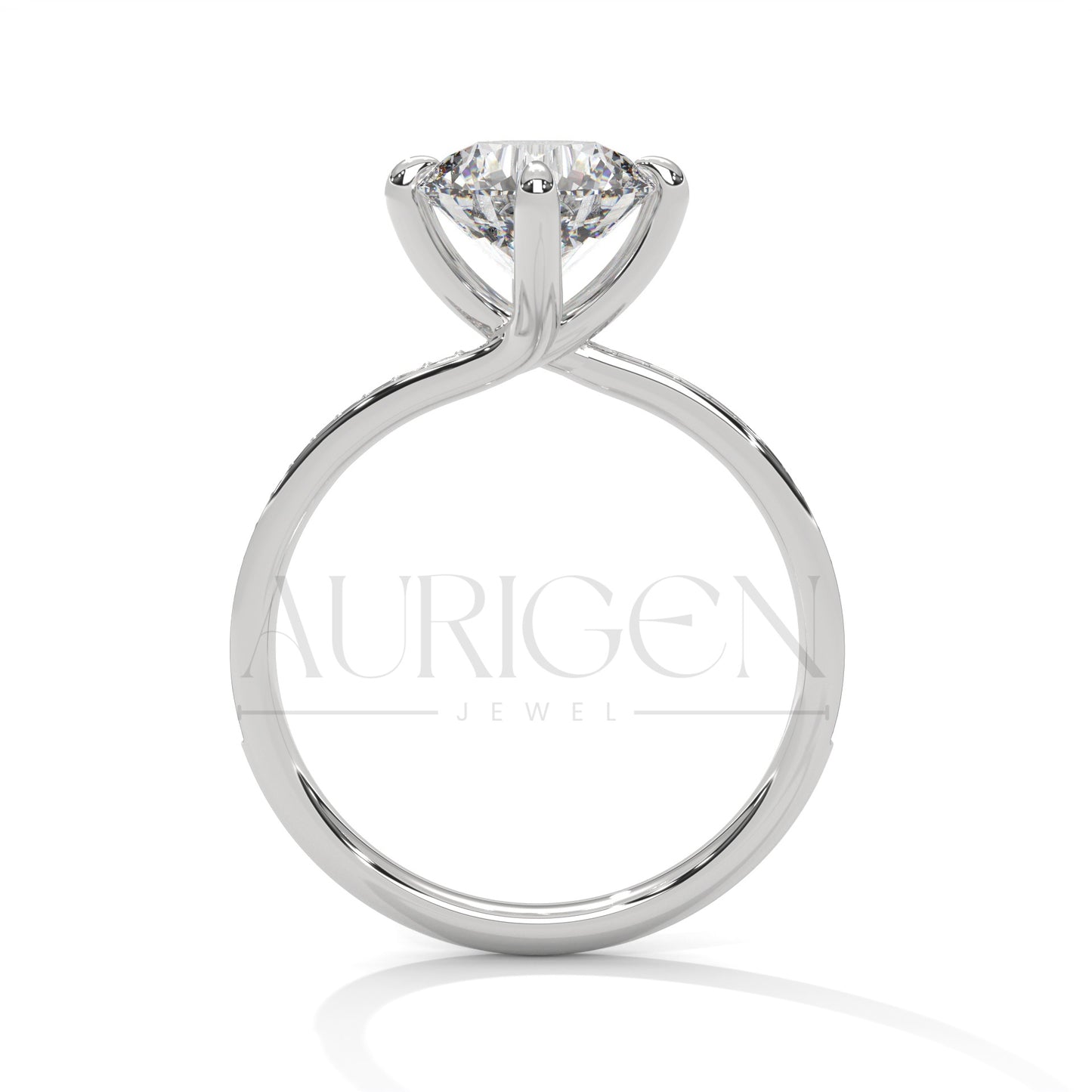 2 Ct Round Brilliant Cut Diamond Engagement Ring with Pave Diamond Band in 14K Solid Gold