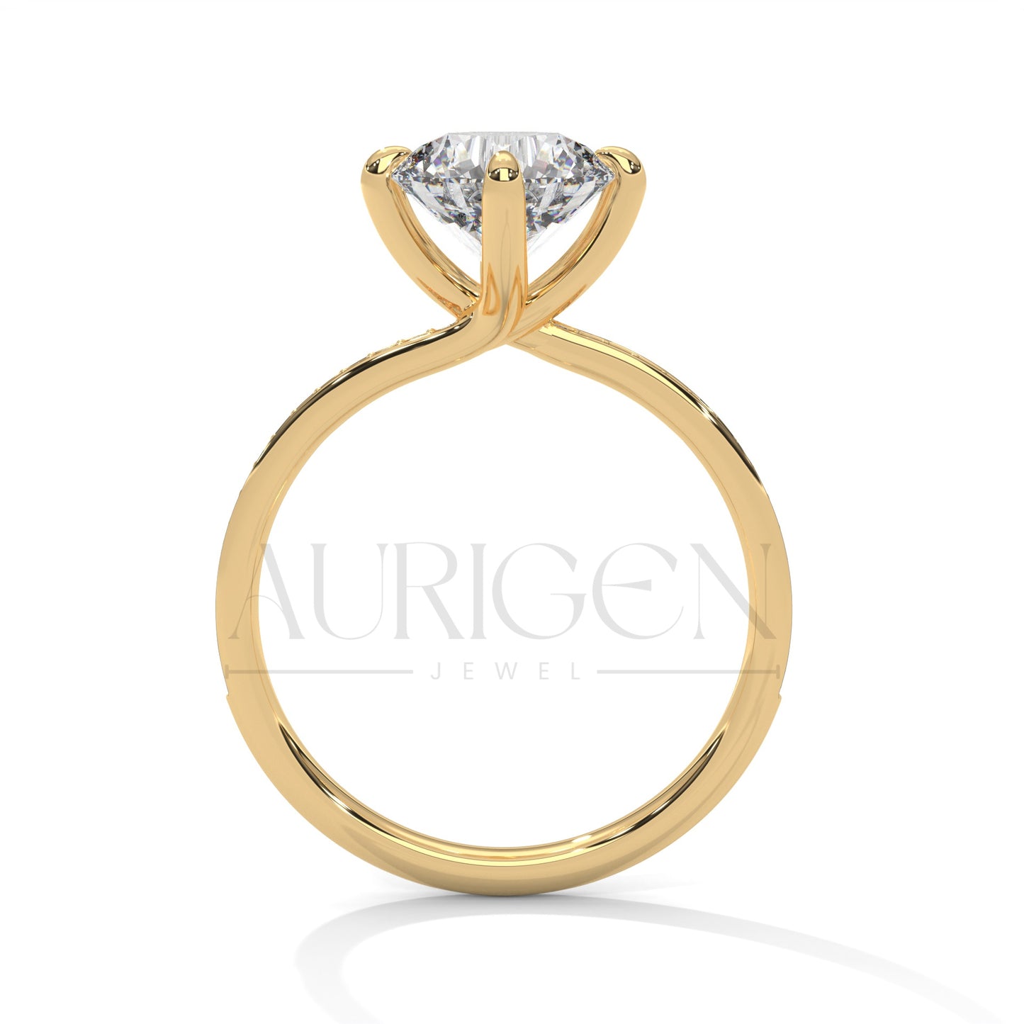 2 Ct Round Brilliant Cut Diamond Engagement Ring with Pave Diamond Band in 14K Solid Gold