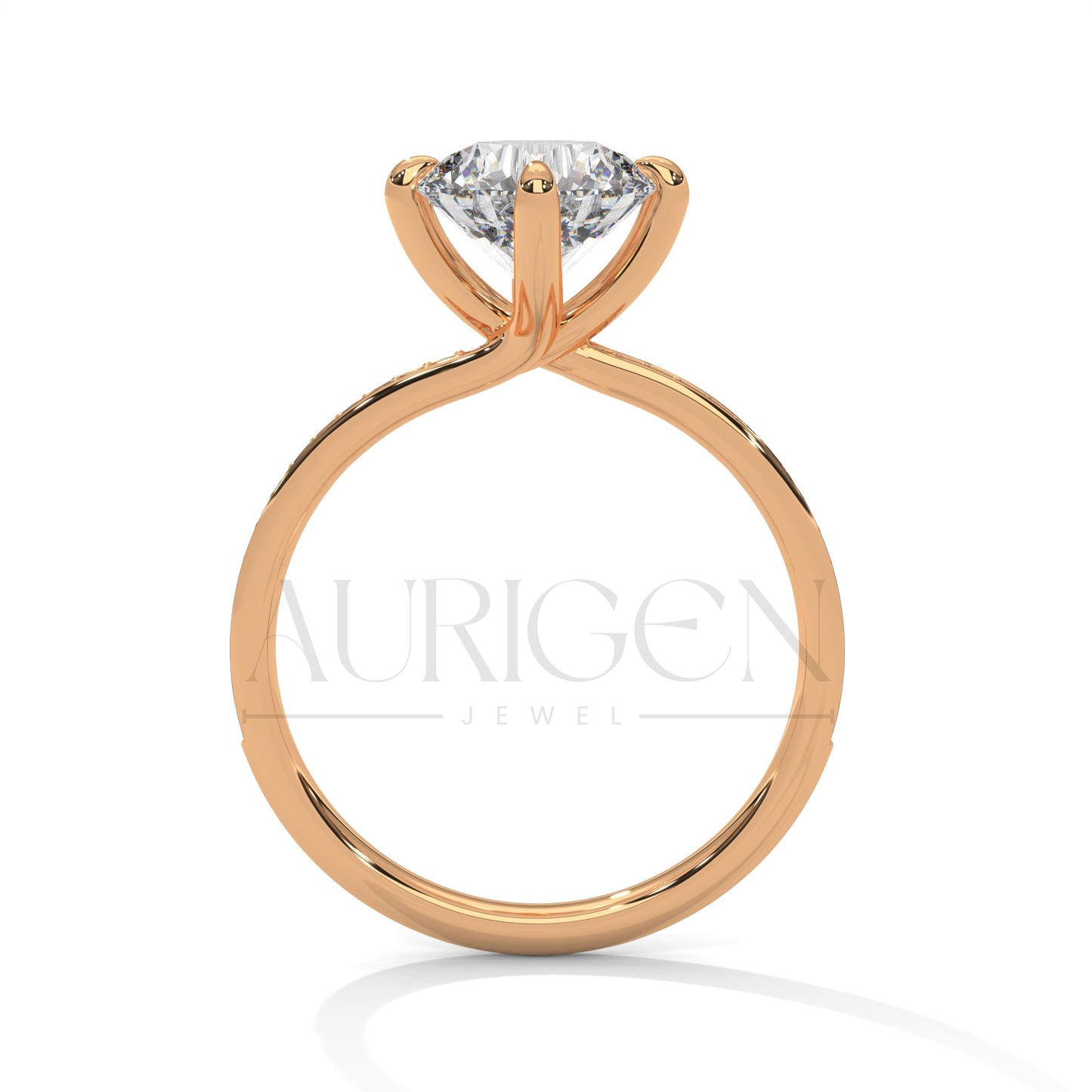 2 Ct Round Brilliant Cut Diamond Engagement Ring with Pave Diamond Band in 14K Solid Gold