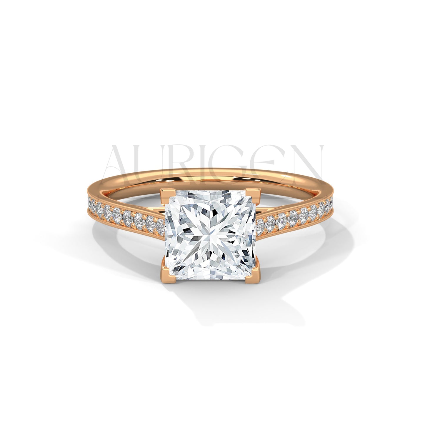 2 Ct Modern Princess Cut Diamond Ring in 14K Solid Gold with Pave Setting