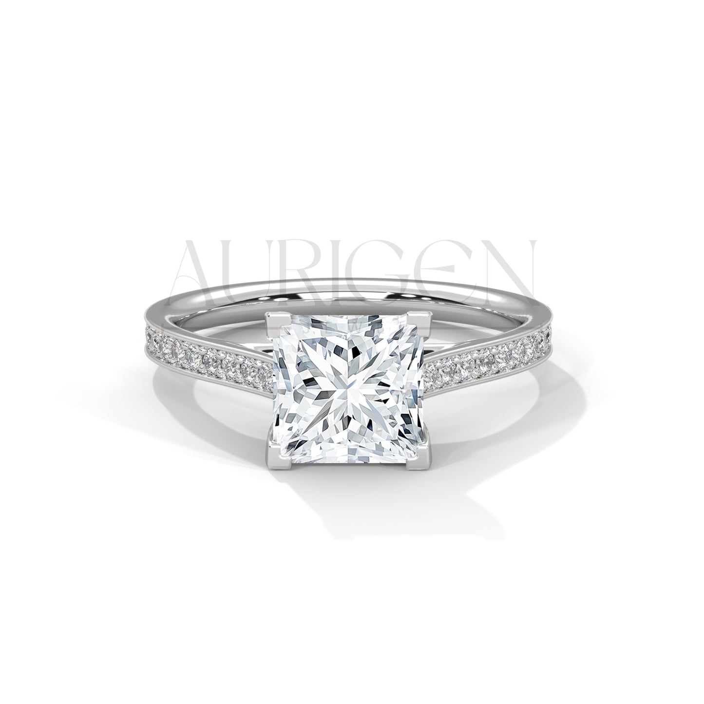 2 Ct Modern Princess Cut Diamond Ring in 14K Solid Gold with Pave Setting