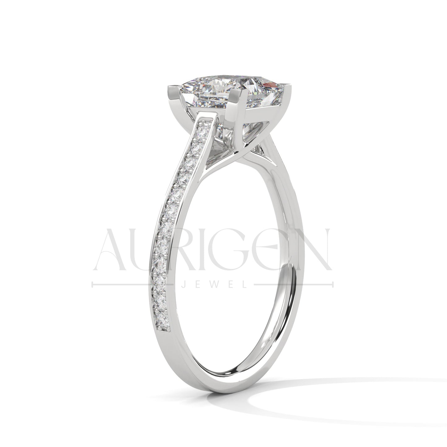 2 Ct Modern Princess Cut Diamond Ring in 14K Solid Gold with Pave Setting