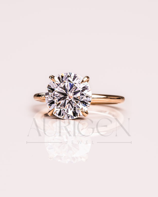 Round Brilliant Cut Moissanite Engagement Ring 4-Prong Set With Hidden Halo Diamond Ring