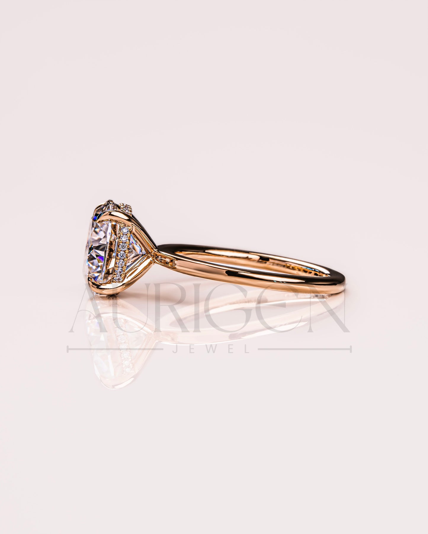 Round Brilliant Cut Moissanite Engagement Ring 4-Prong Set With Hidden Halo Diamond Ring