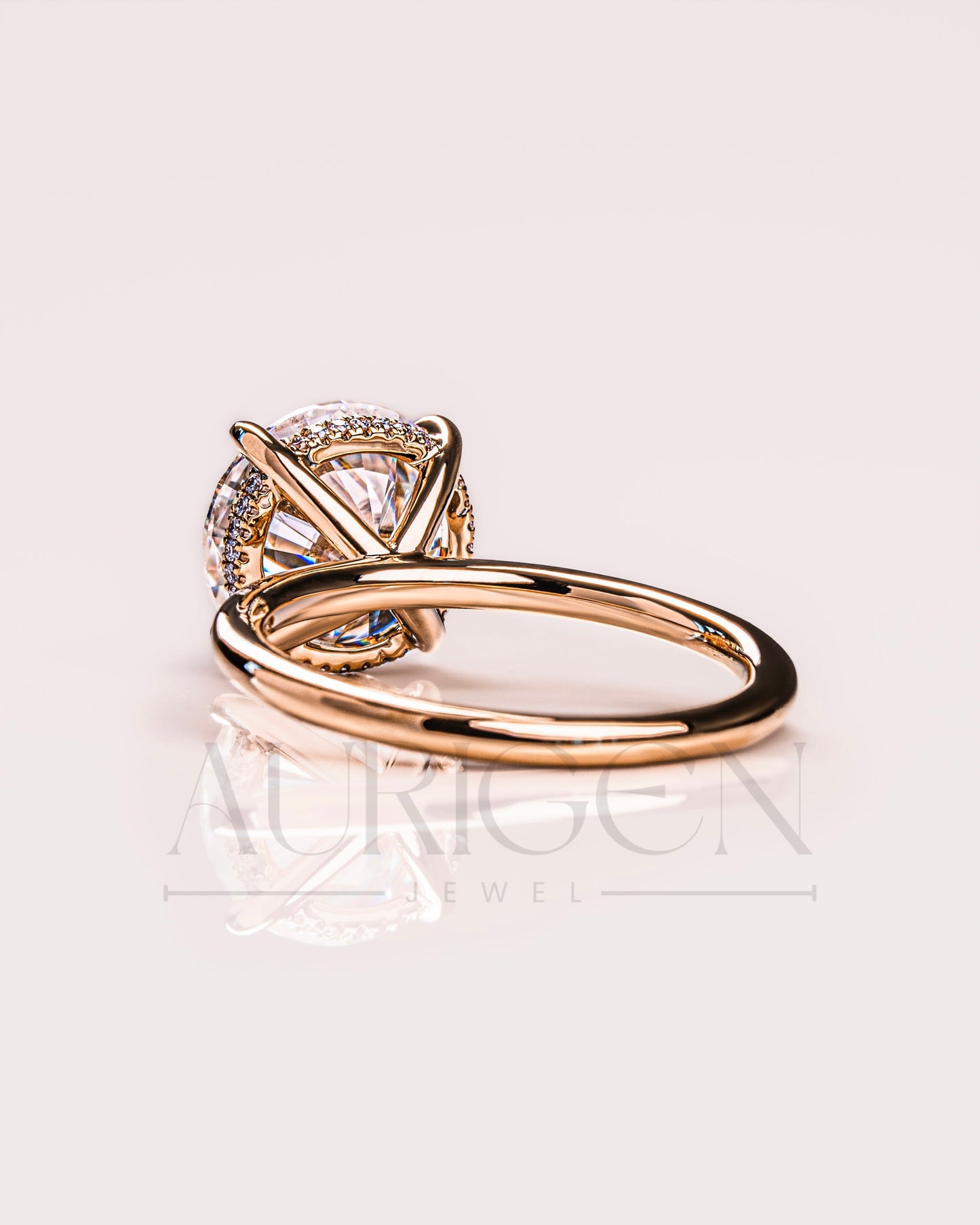 Round Brilliant Cut Moissanite Engagement Ring 4-Prong Set With Hidden Halo Diamond Ring