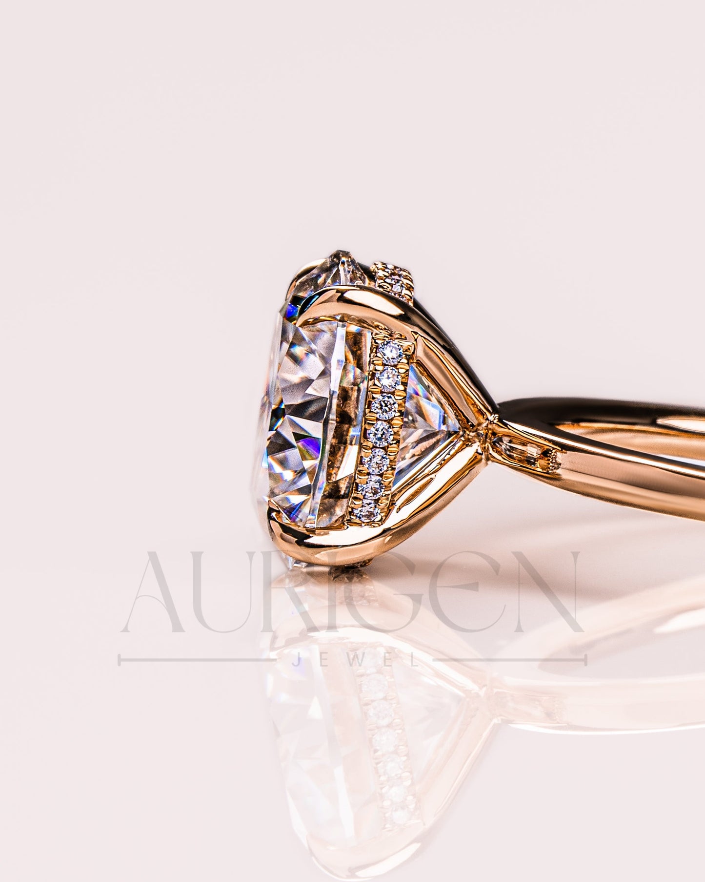 Round Brilliant Cut Moissanite Engagement Ring 4-Prong Set With Hidden Halo Diamond Ring