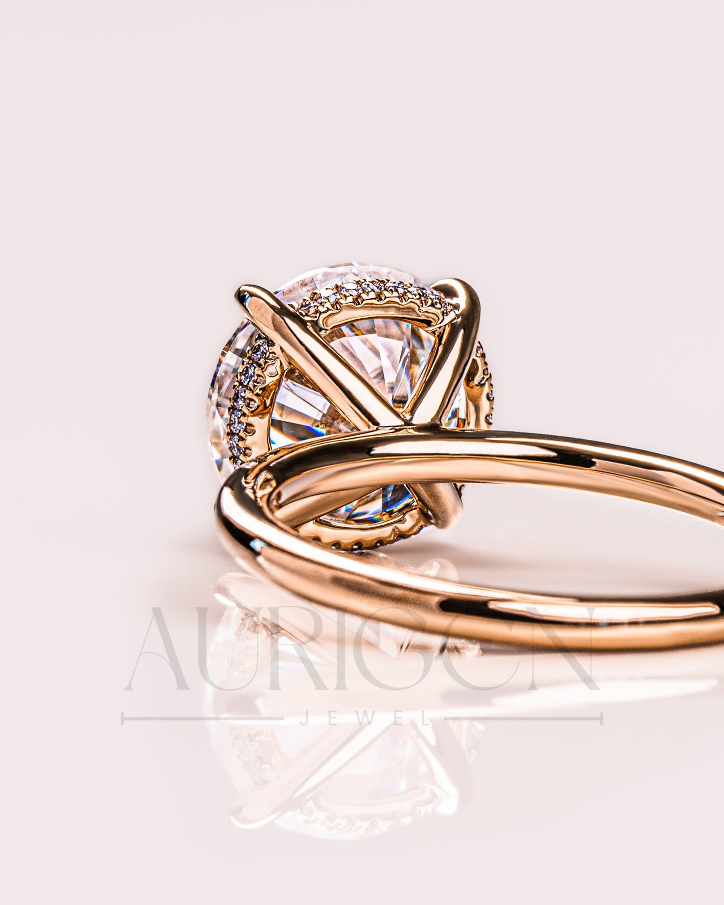 Round Brilliant Cut Moissanite Engagement Ring 4-Prong Set With Hidden Halo Diamond Ring
