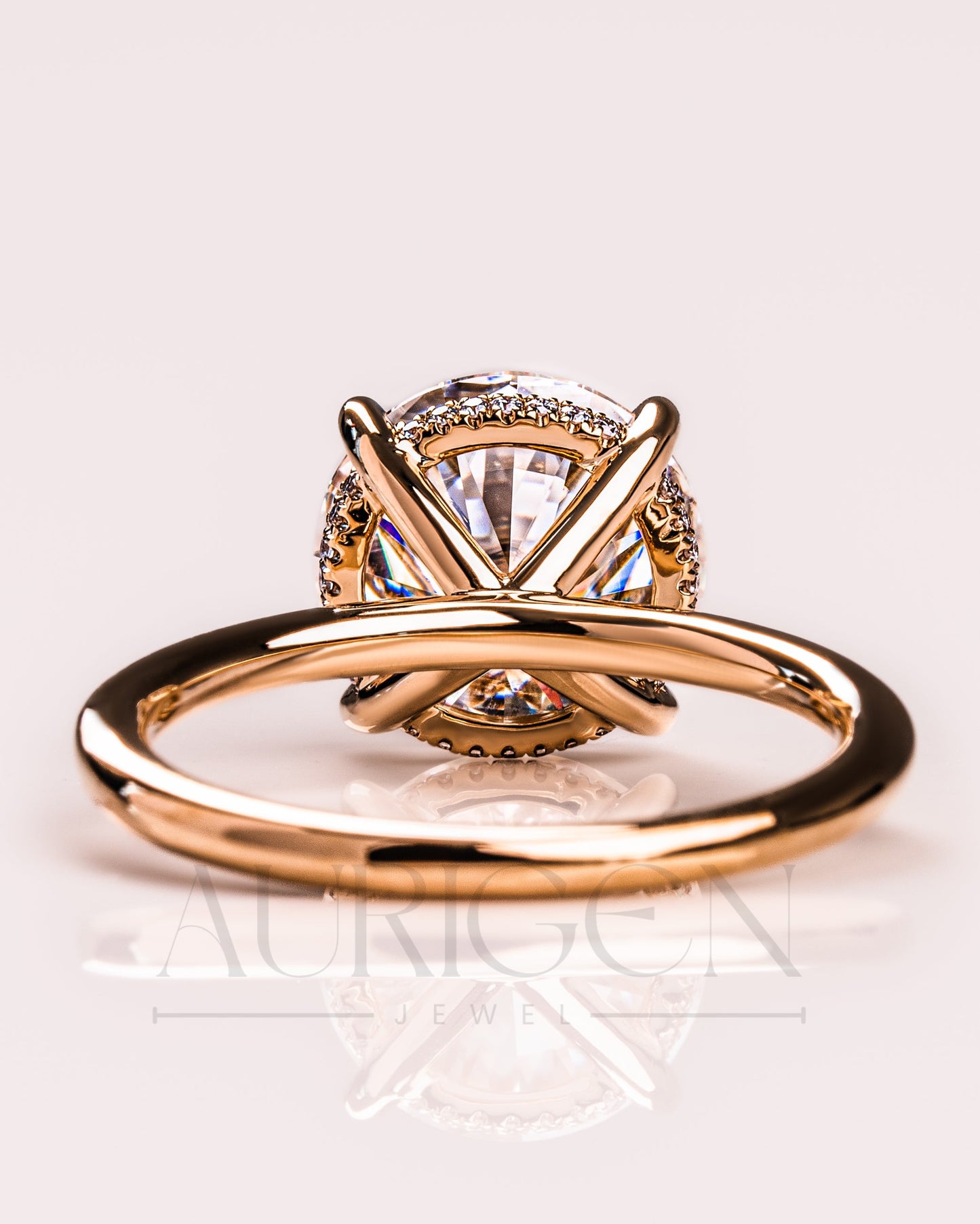 Round Brilliant Cut Moissanite Engagement Ring 4-Prong Set With Hidden Halo Diamond Ring