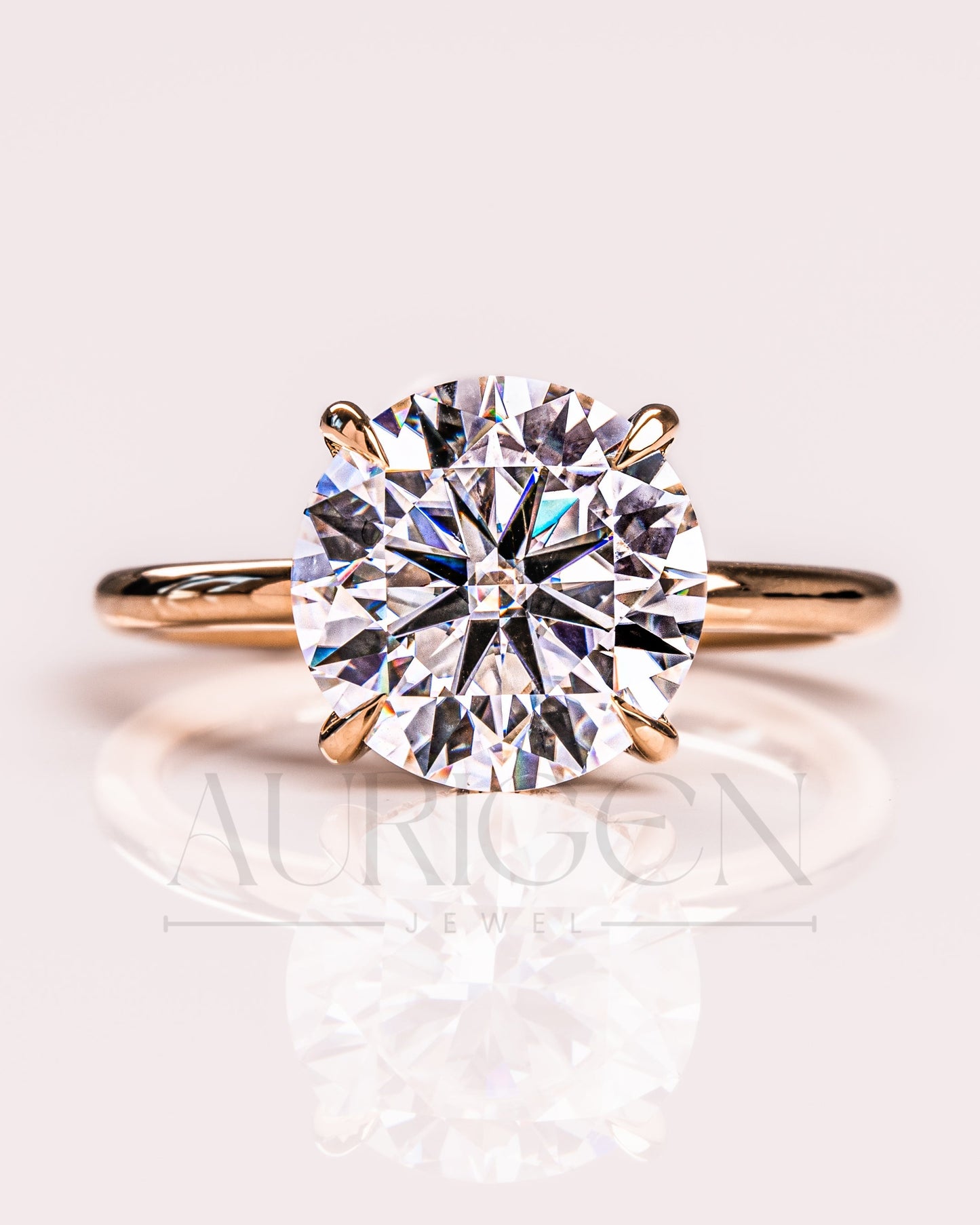 Round Brilliant Cut Moissanite Engagement Ring 4-Prong Set With Hidden Halo Diamond Ring