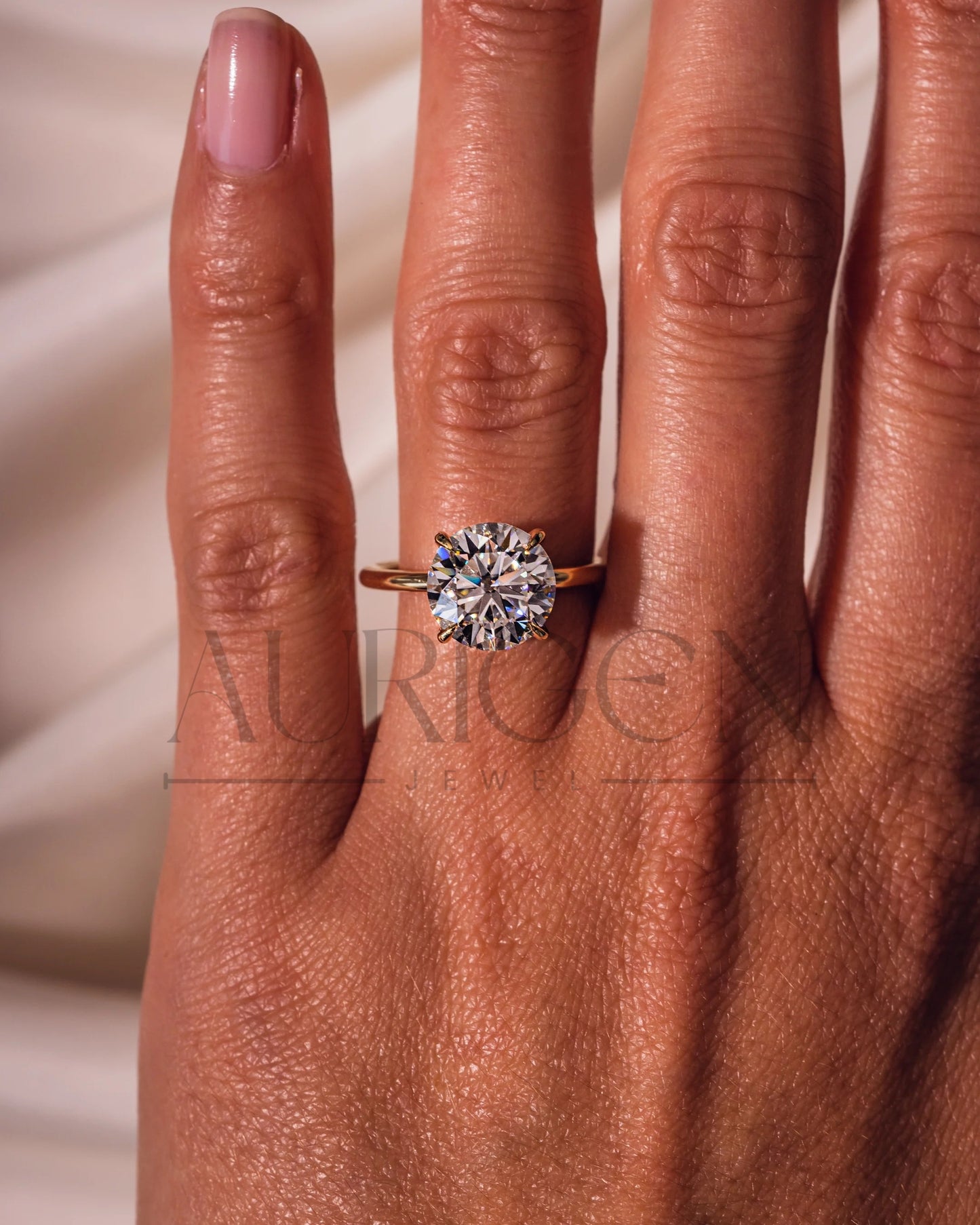 Round Brilliant Cut Moissanite Engagement Ring 4-Prong Set With Hidden Halo Diamond Ring