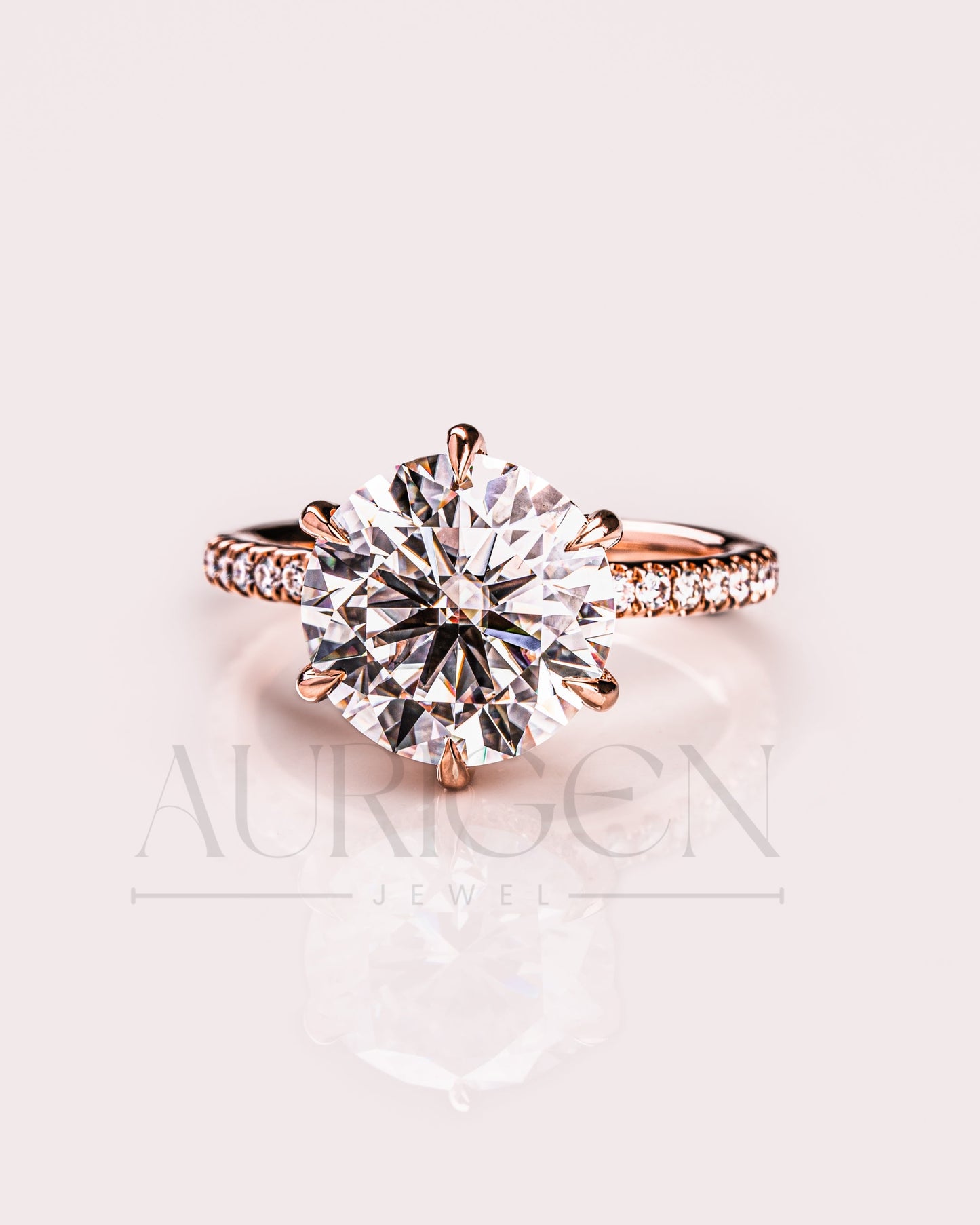 Rose Gold Round Cut Engagement Ring with Hidden Halo Moissanite and Leb Diamond Ring