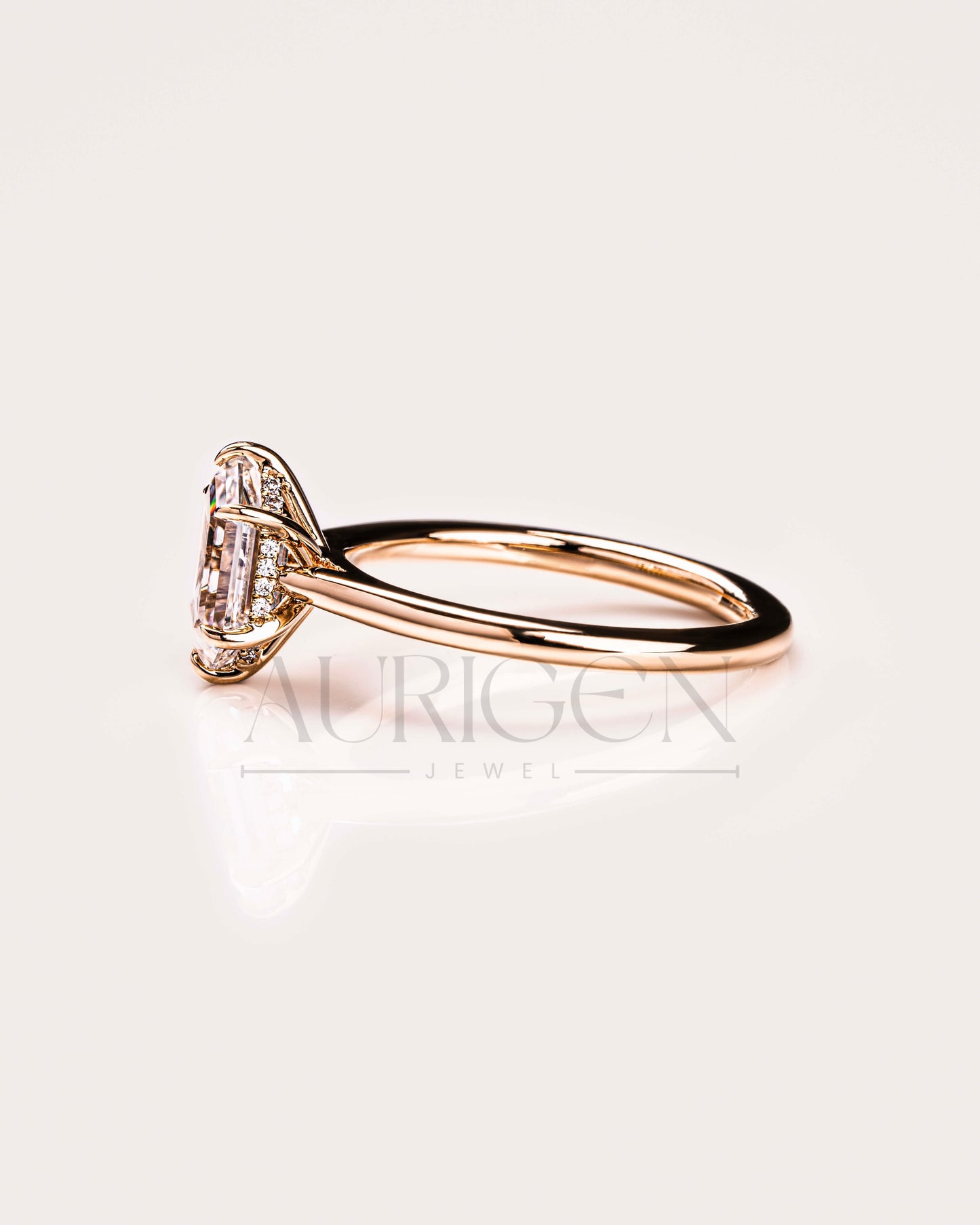 14K Solid Gold Elongated Hexagon Cut Moissanite and Lab Grown Diamond Ring
