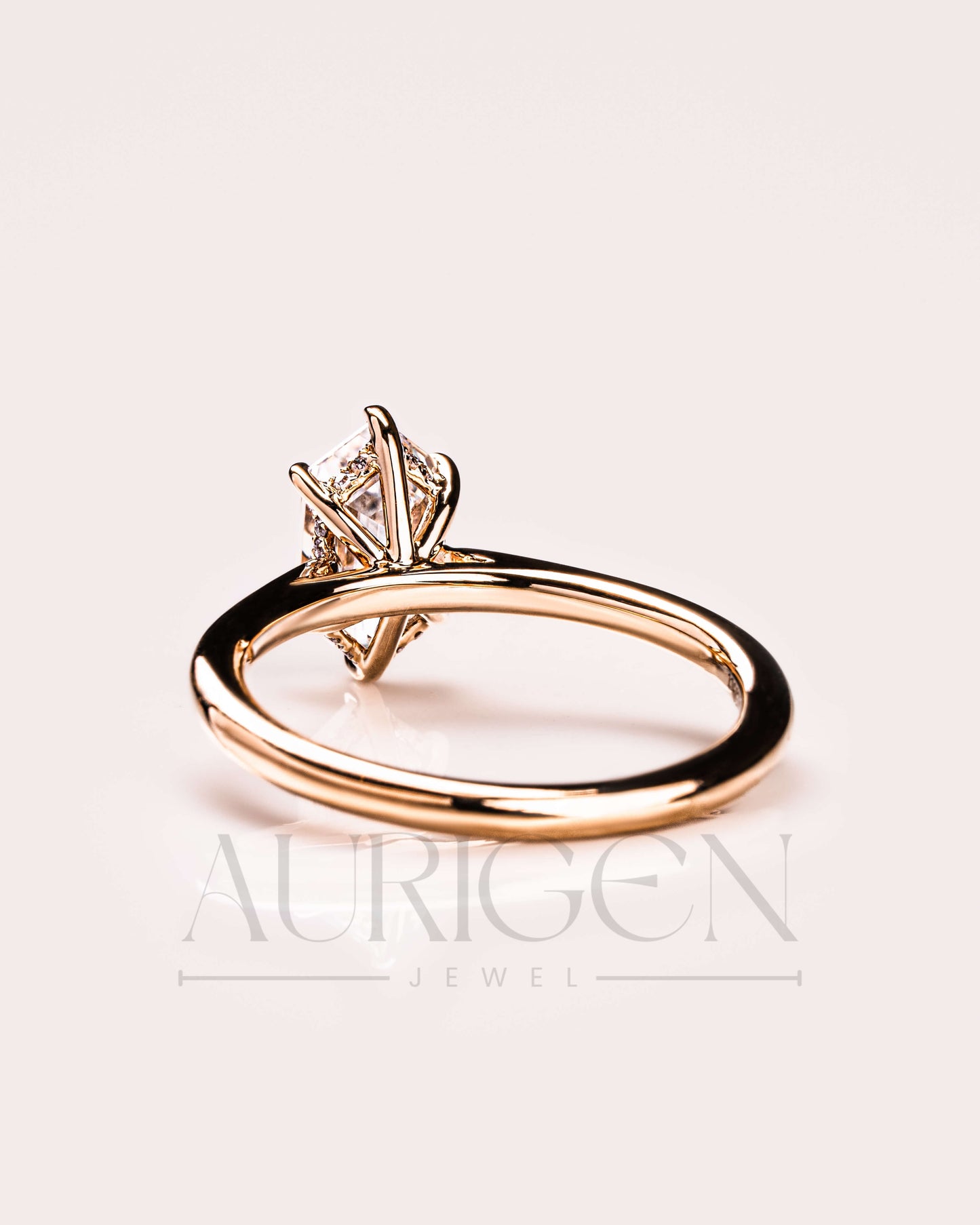 14K Solid Gold Elongated Hexagon Cut Moissanite and Lab Grown Diamond Ring