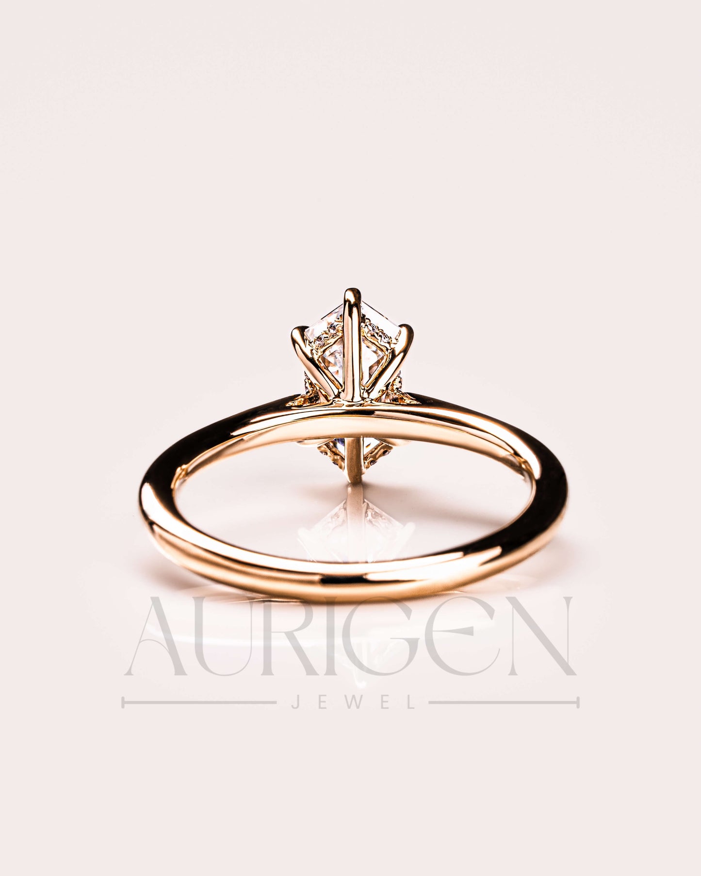 14K Solid Gold Elongated Hexagon Cut Moissanite and Lab Grown Diamond Ring