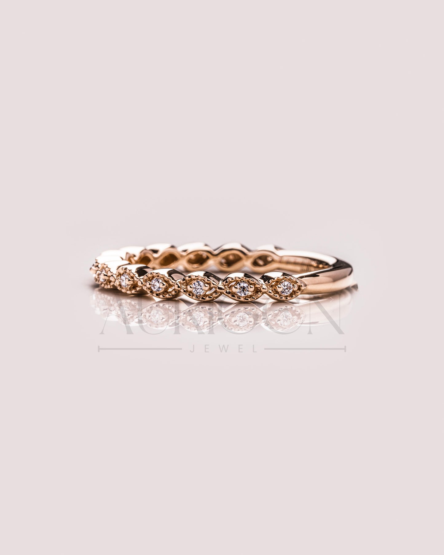 Antique Bloom Band – Round Cut 14K Solid Gold Moissanite and Lab Grown Diamond Elegance