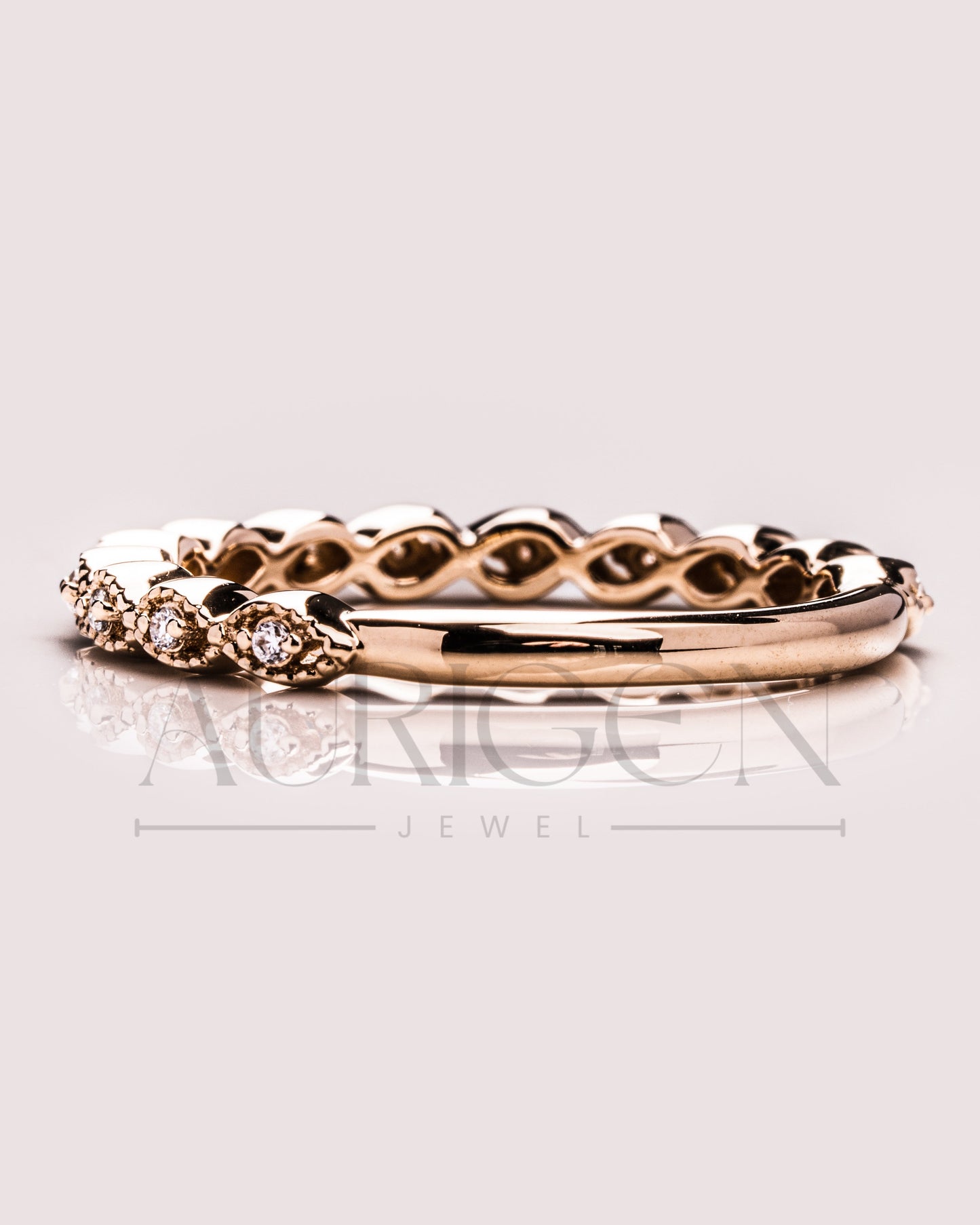Antique Bloom Band – Round Cut 14K Solid Gold Moissanite and Lab Grown Diamond Elegance